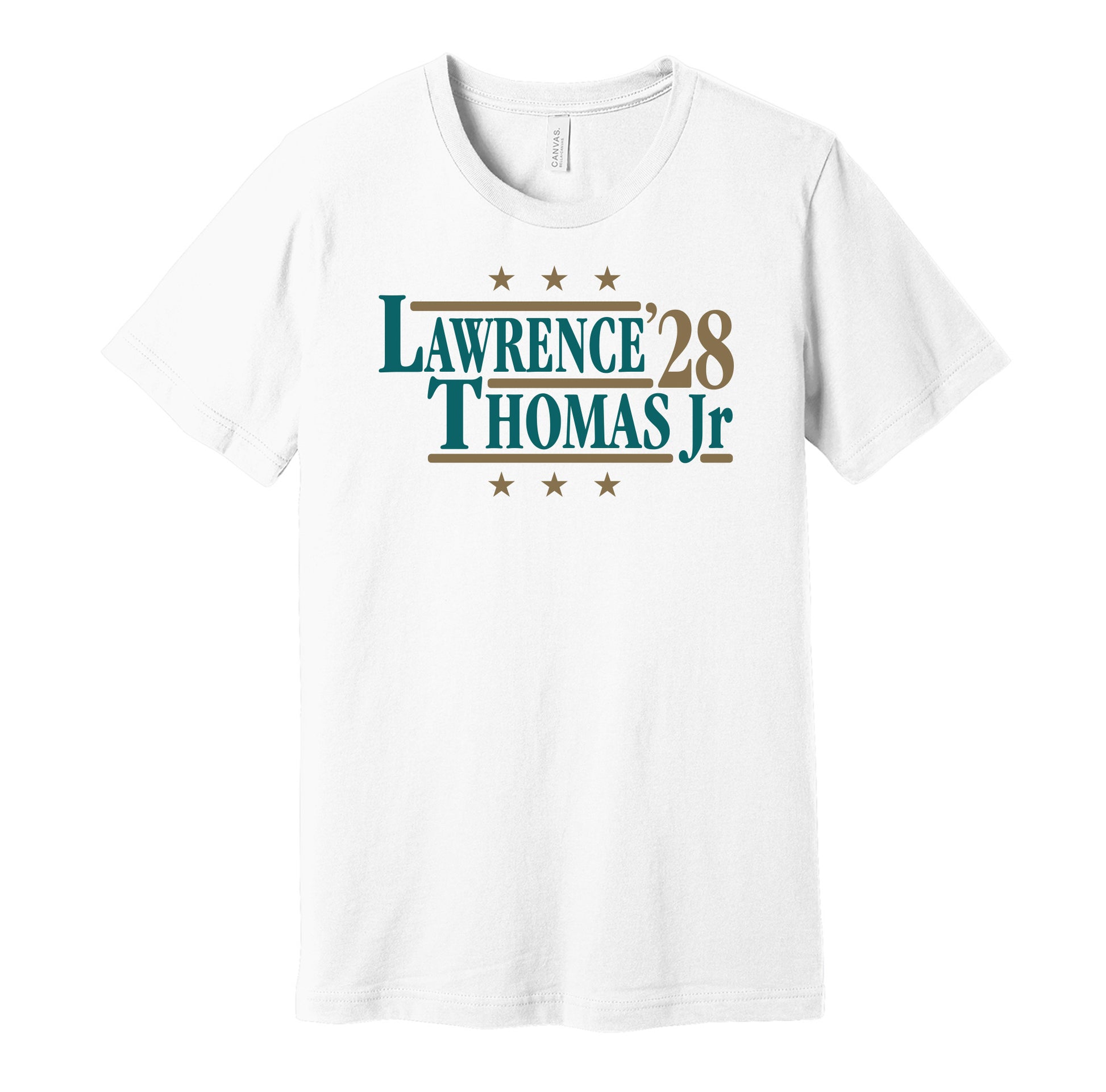 trevor lawrence brian thomas jr for president 2028 jacksonville jaguars fan election parody white shirt