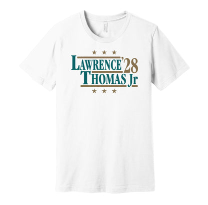 trevor lawrence brian thomas jr for president 2028 jacksonville jaguars fan election parody white shirt