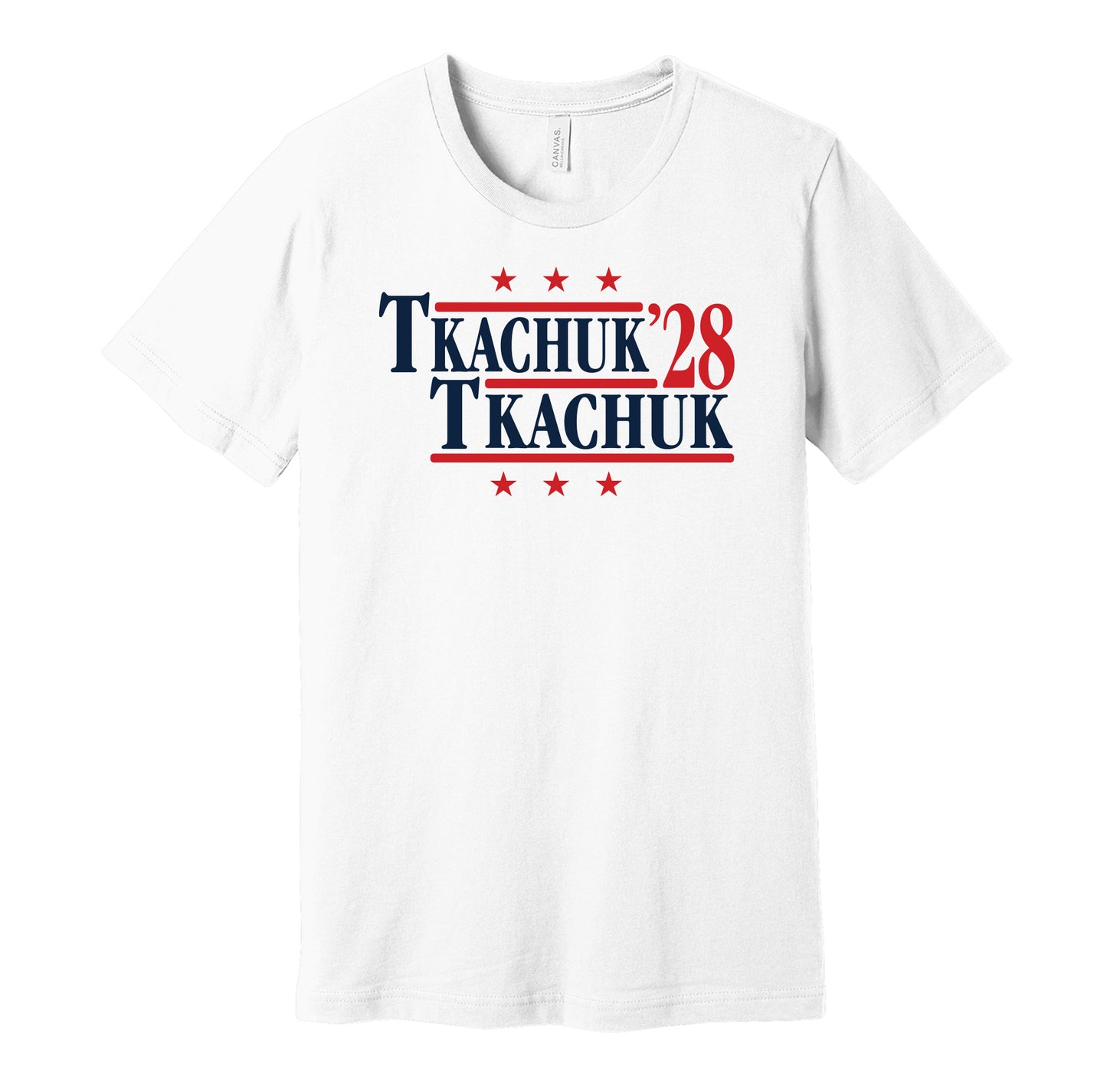 Florida Panthers retro political campaign parody white t-shirt featuring Matthew Tkachuk and Brady Tkachuk '28, designed in a vintage election style by Hyper Than Hype Shirts.