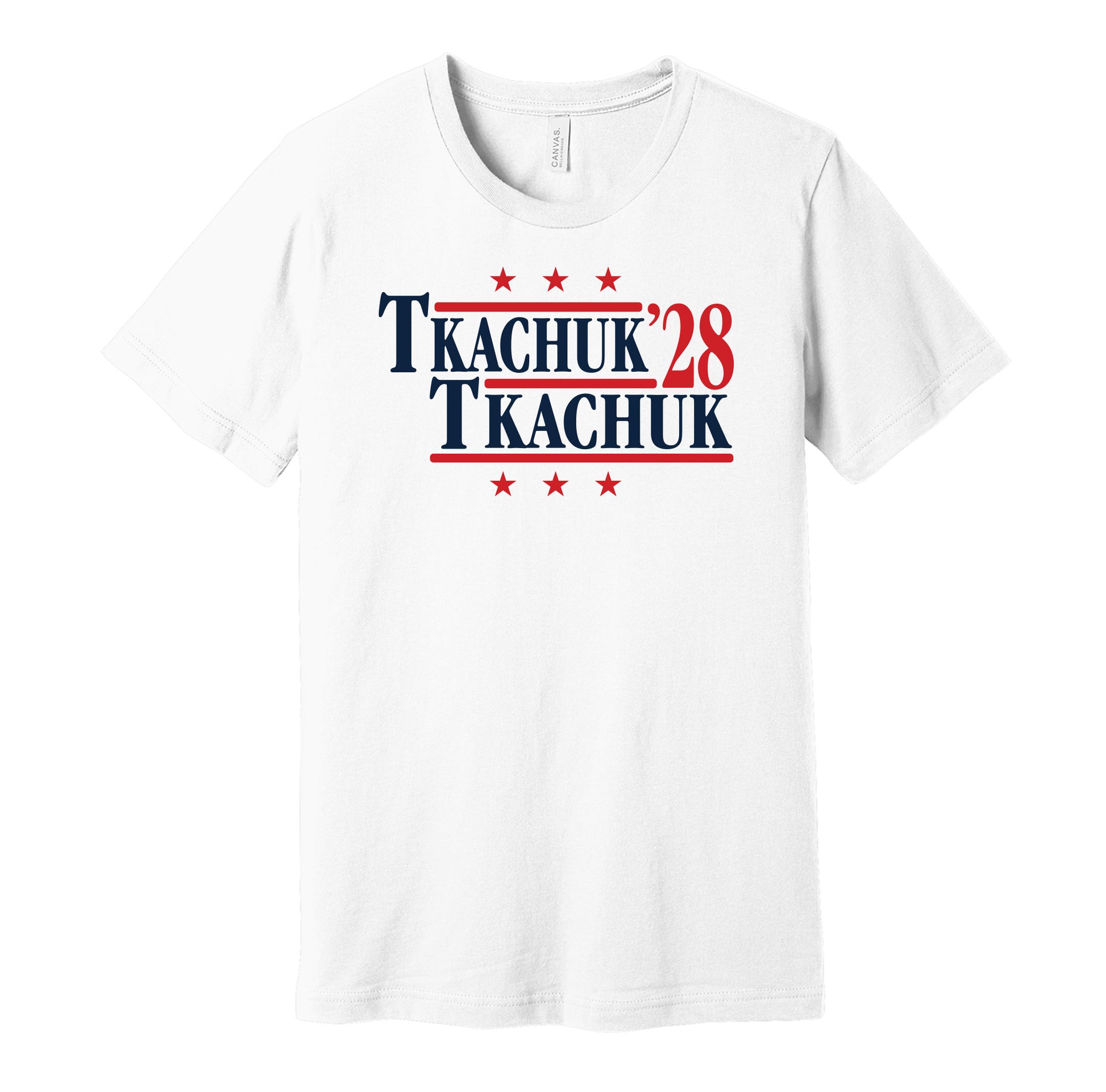 Florida Panthers retro political campaign parody white t-shirt featuring Matthew Tkachuk and Brady Tkachuk '28, designed in a vintage election style by Hyper Than Hype Shirts.