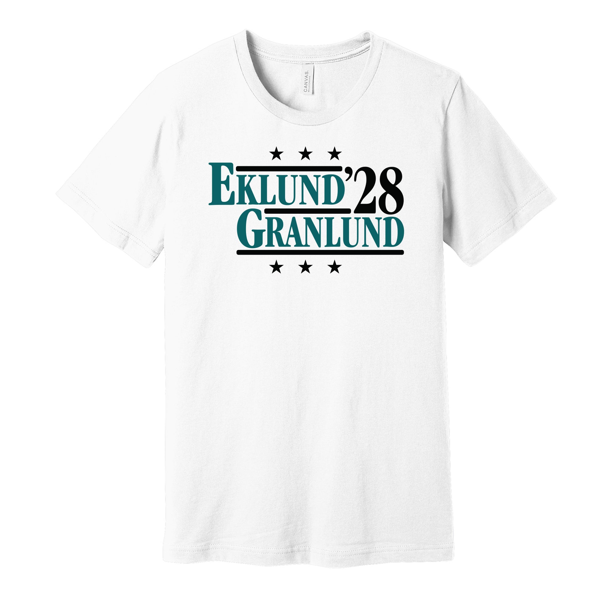 eklund granlund '28 for president 2028 san jose sharks fan election parody white shirt