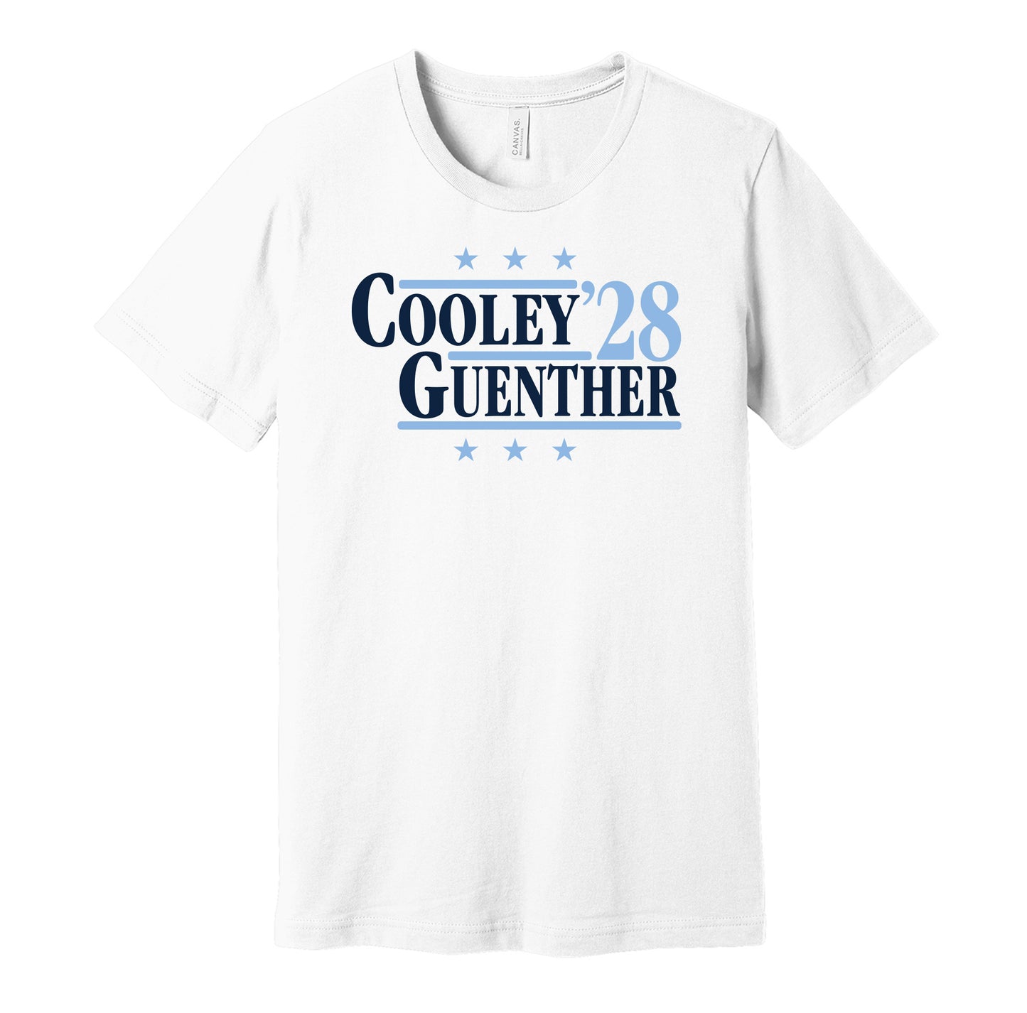 Utah Mammoth retro political campaign parody white t-shirt featuring Logan Cooley and Dylan Guenther '28, designed in a vintage election style by Hyper Than Hype Shirts.