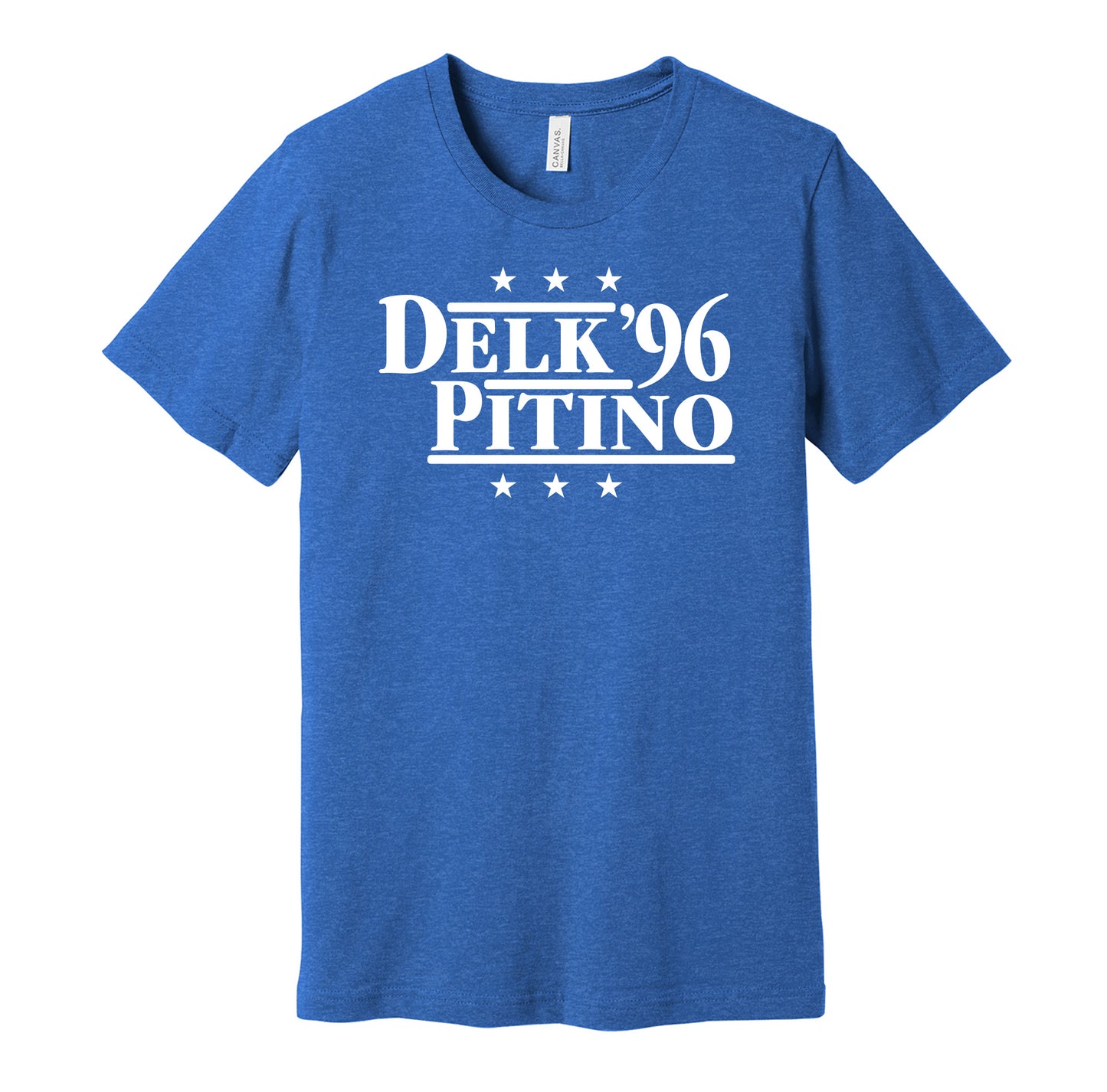 Kentucky Wildcats retro political campaign parody royal blue t-shirt featuring Tony Delk and Rick Pitino '96, designed in a vintage election style by Hyper Than Hype Shirts.