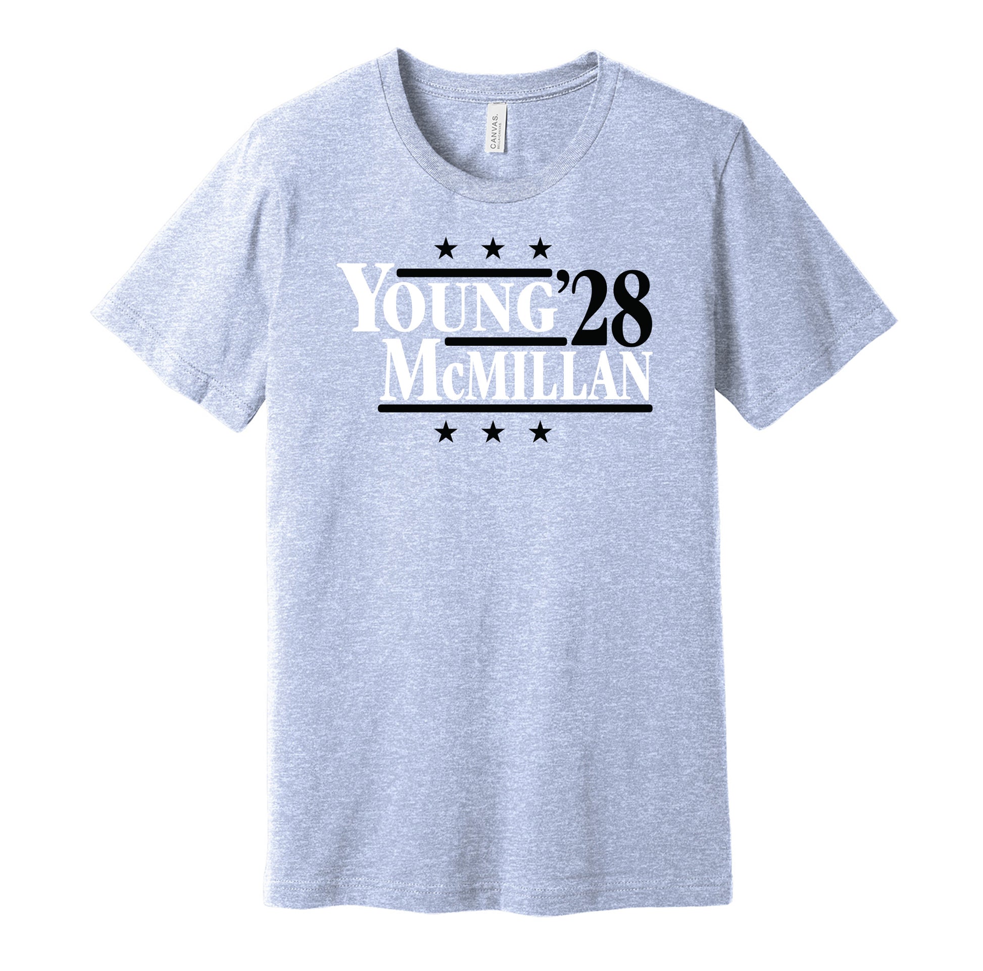bryce young tetairoa mcmillan '28 for president 2028 carolina panthers fan light blue shirt football gameday tee 2026