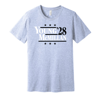 bryce young tetairoa mcmillan '28 for president 2028 carolina panthers fan light blue shirt football gameday tee 2026