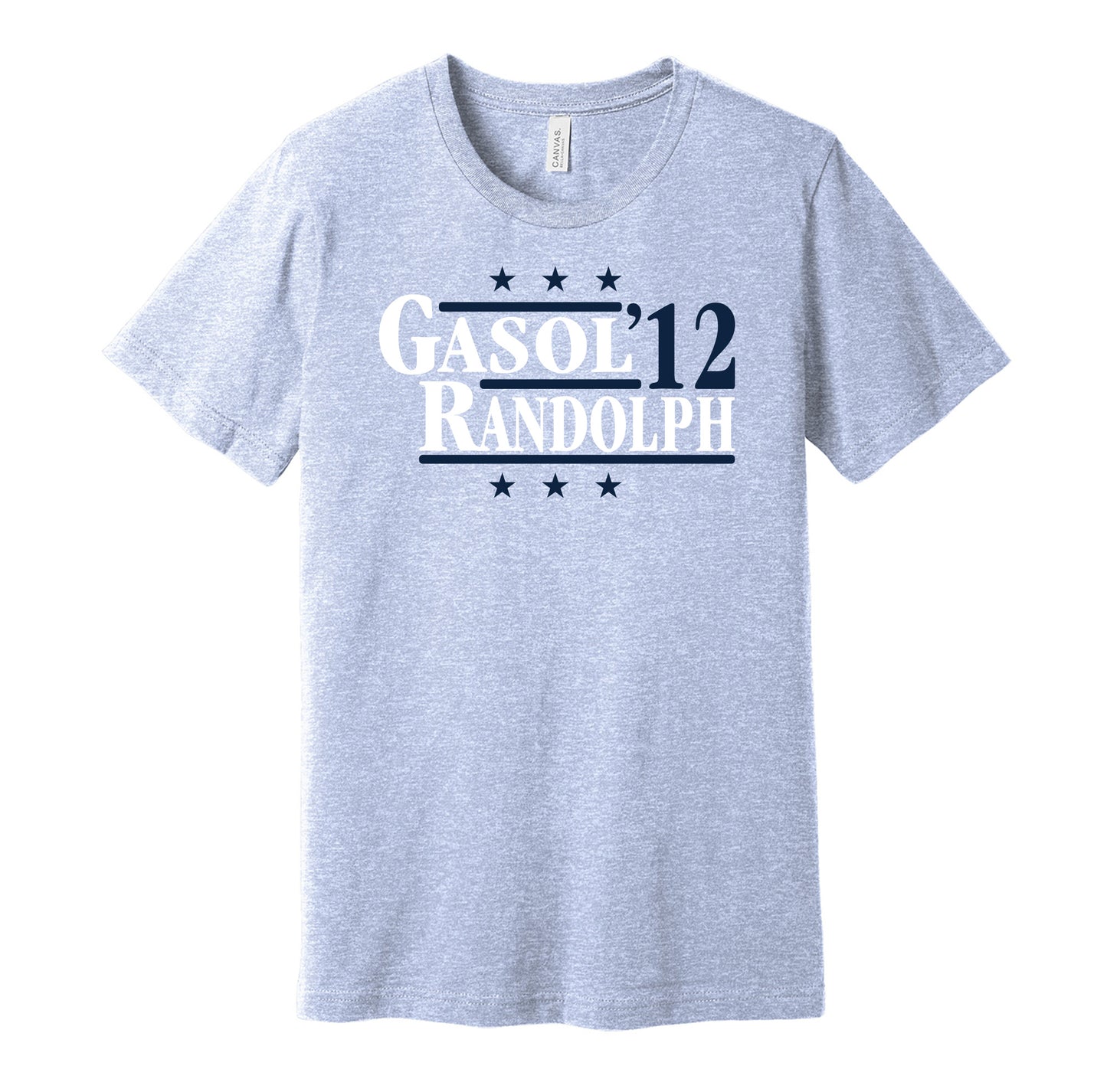 Memphis Grizzlies retro political campaign parody blue t-shirt featuring Marc Gasol and Zach Randolph '12, designed in a vintage election style by Hyper Than Hype Shirts.