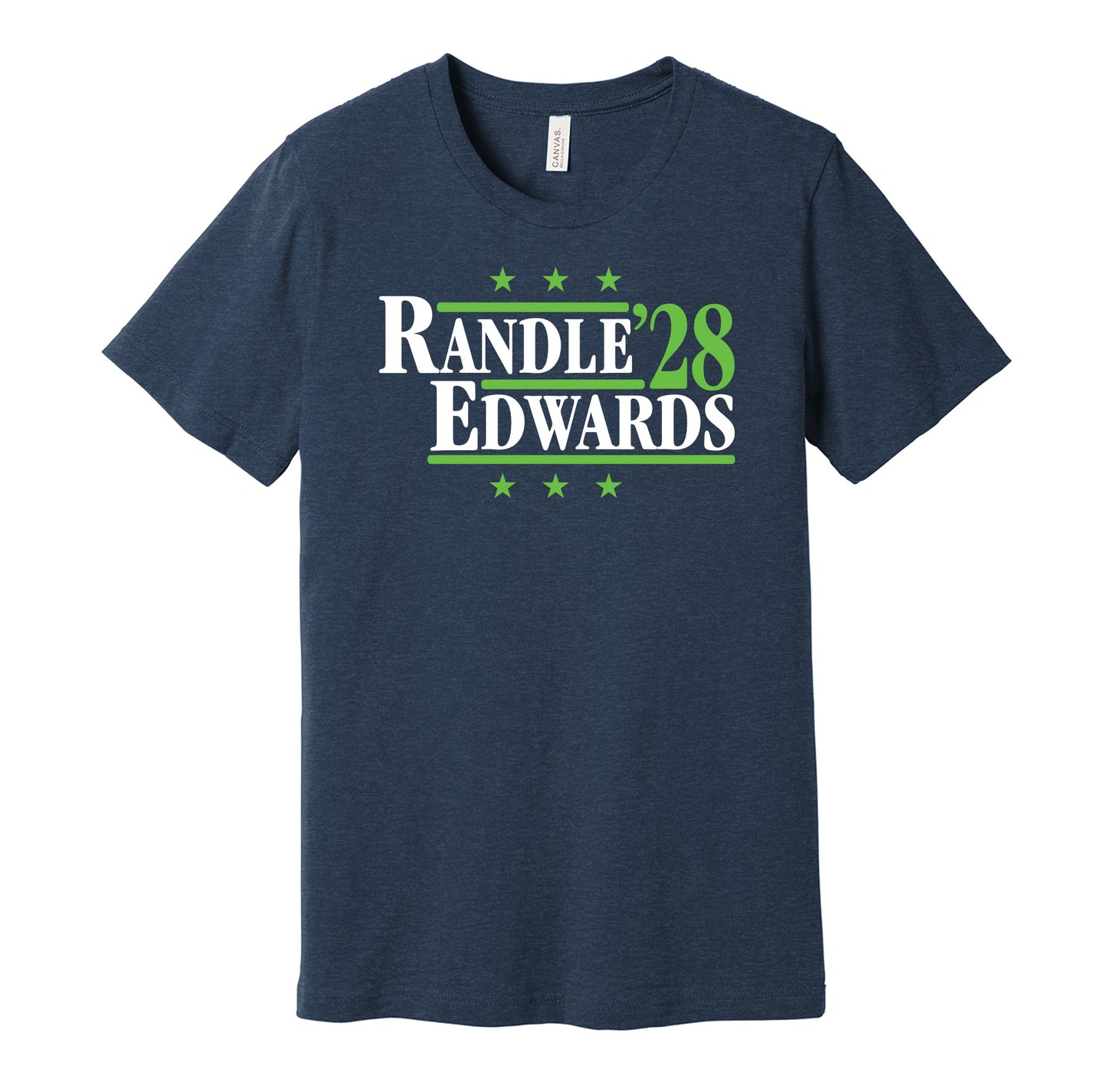 Minnesota Timberwolves retro political campaign parody navy t-shirt featuring Julius Randle and Anthony Edwards '28, designed in a vintage election style by Hyper Than Hype Shirts.