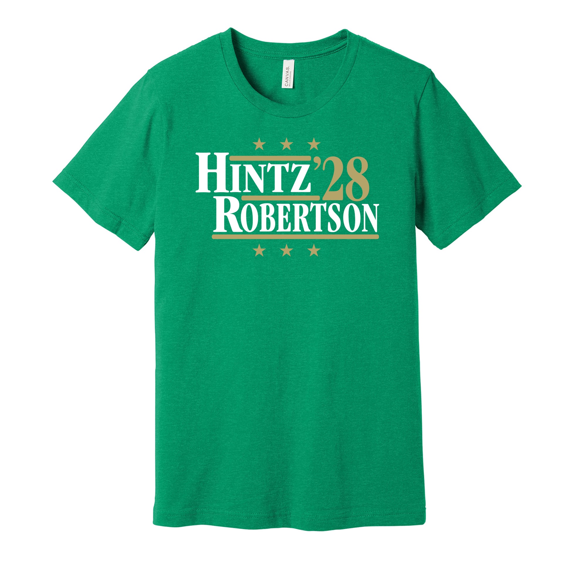 Dallas Stars retro political campaign parody green t-shirt featuring Roope Hintz and Jason Robertson '28, designed in a vintage election style by Hyper Than Hype Shirts.