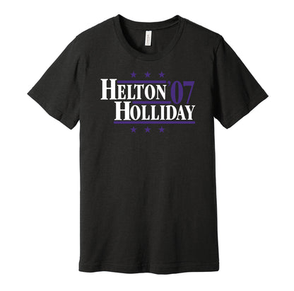Colorado Rockies retro political campaign parody black t-shirt featuring Todd Helton and Matt Holliday '07, designed in a vintage election style by Hyper Than Hype Shirts.