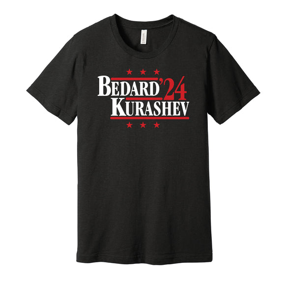connor bedard kurashev for president 2024 chicago blackhawks fan black shirt