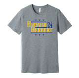 coach jim harbaugh justin herber for president 2024 los angeles chargers retro throwback grey shirt