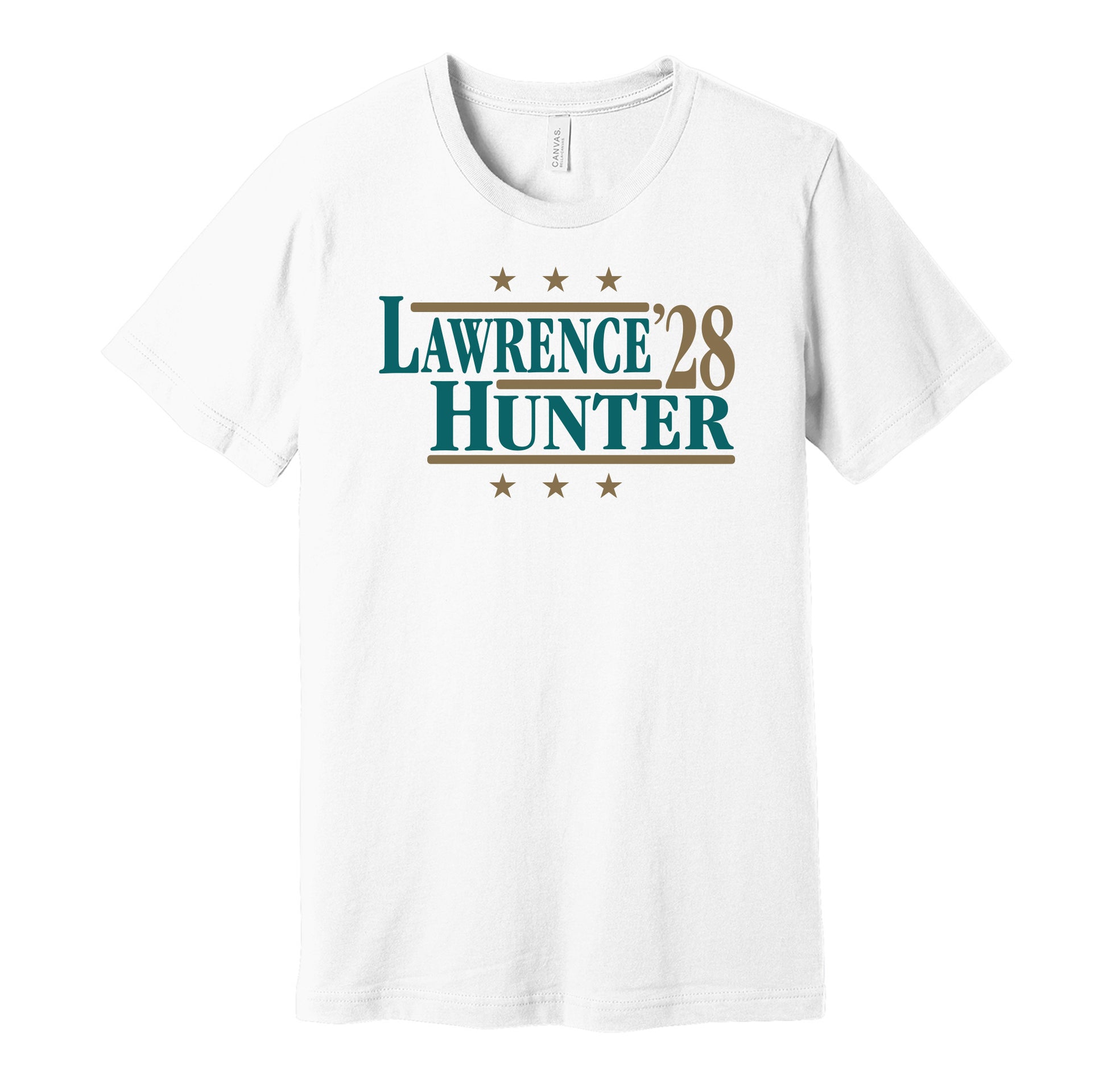 lawrence hunter '28 for president trevor travis hunter jacksonville jaguars fan white shirt election parody tee