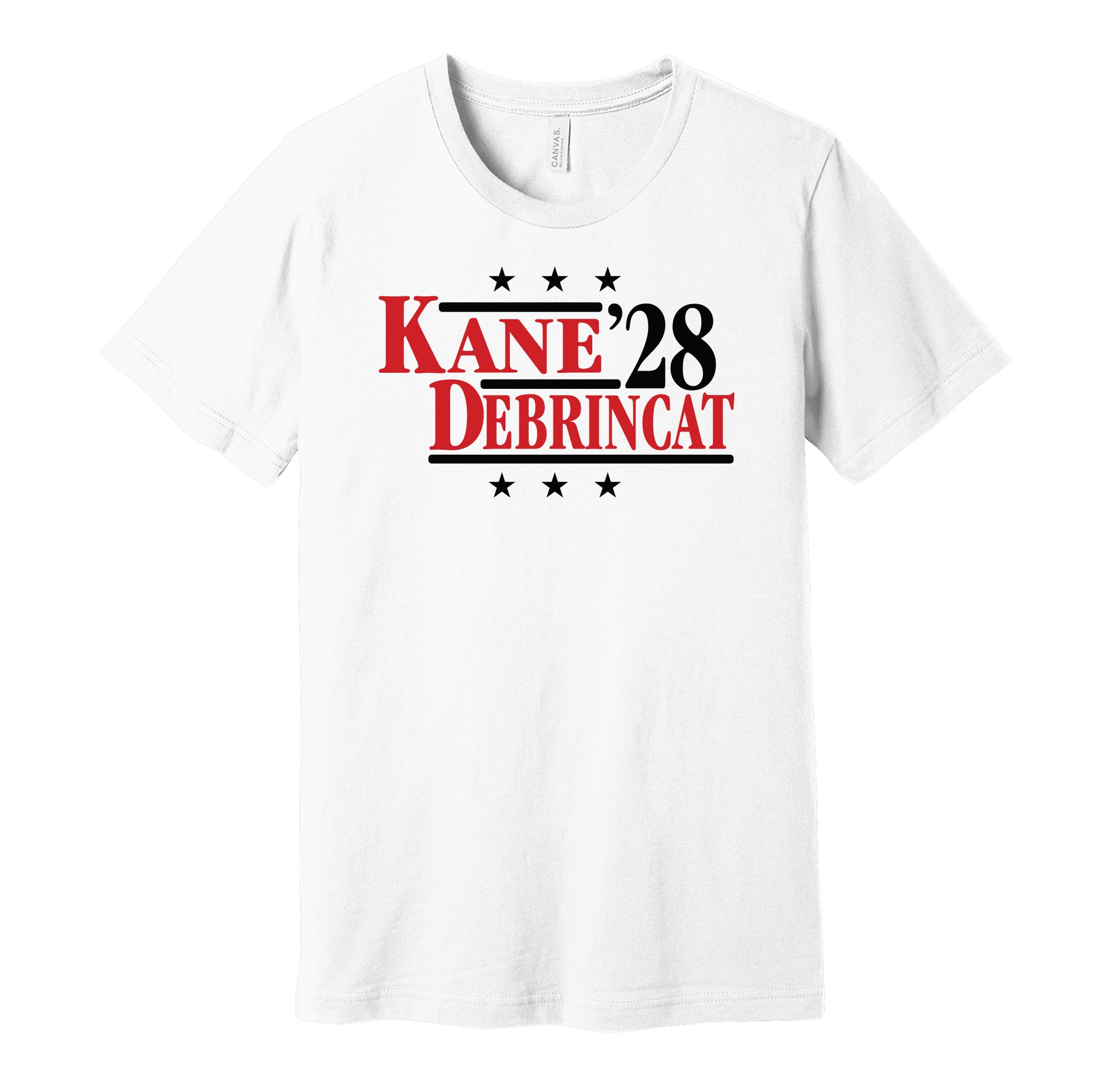 kane debrincat '28 for president 2028 detroit red wings fan election parody white shirt