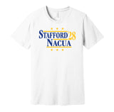 stafford nacua '28 los angeles rams fan white shirt for president 2028 gameday tee