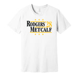 aaron rodgers dk metcalf '28 for president 2028 pittsburgh steelers fan white shirt gameday tee
