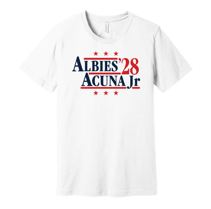 albies acuna jr '28 for president 2028 atlanta braves fan election parody white shirt