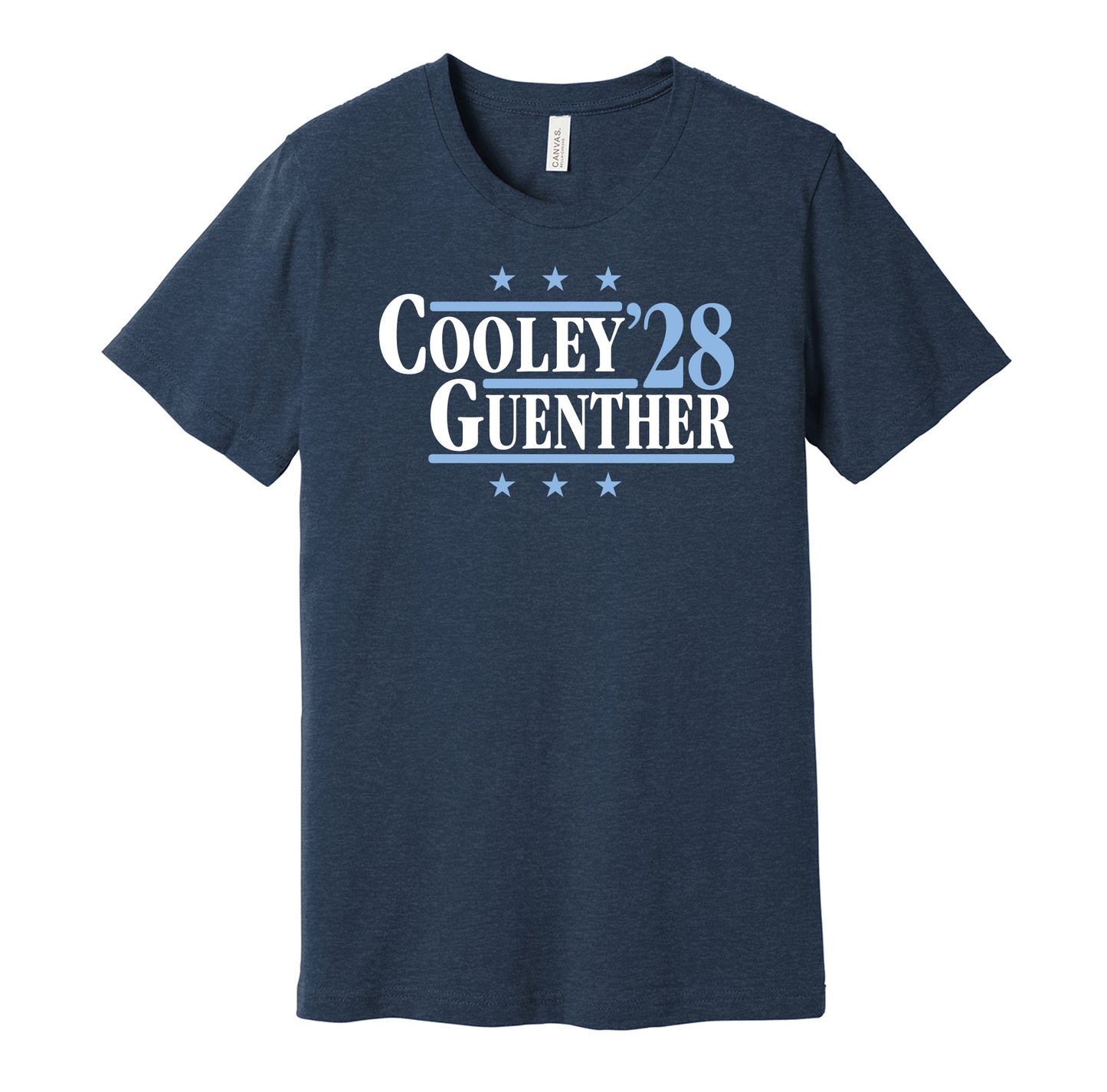 Utah Mammoth retro political campaign parody navy blue t-shirt featuring Logan Cooley and Dylan Guenther '28, designed in a vintage election style by Hyper Than Hype Shirts.
