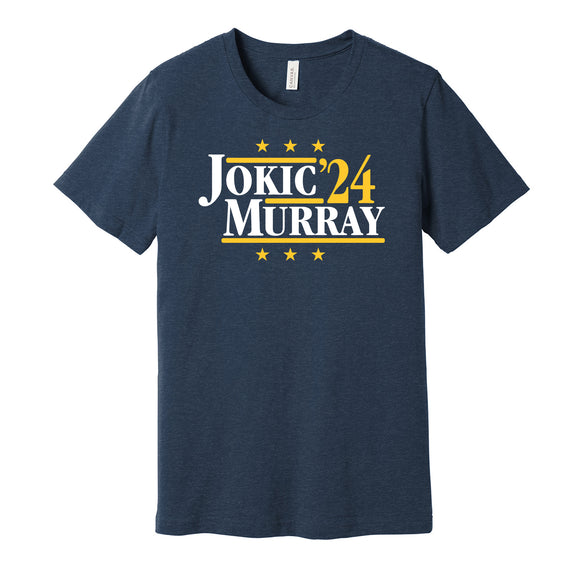 nikola jokic jamal murray for president denver nuggets champions 2024 navy shirt