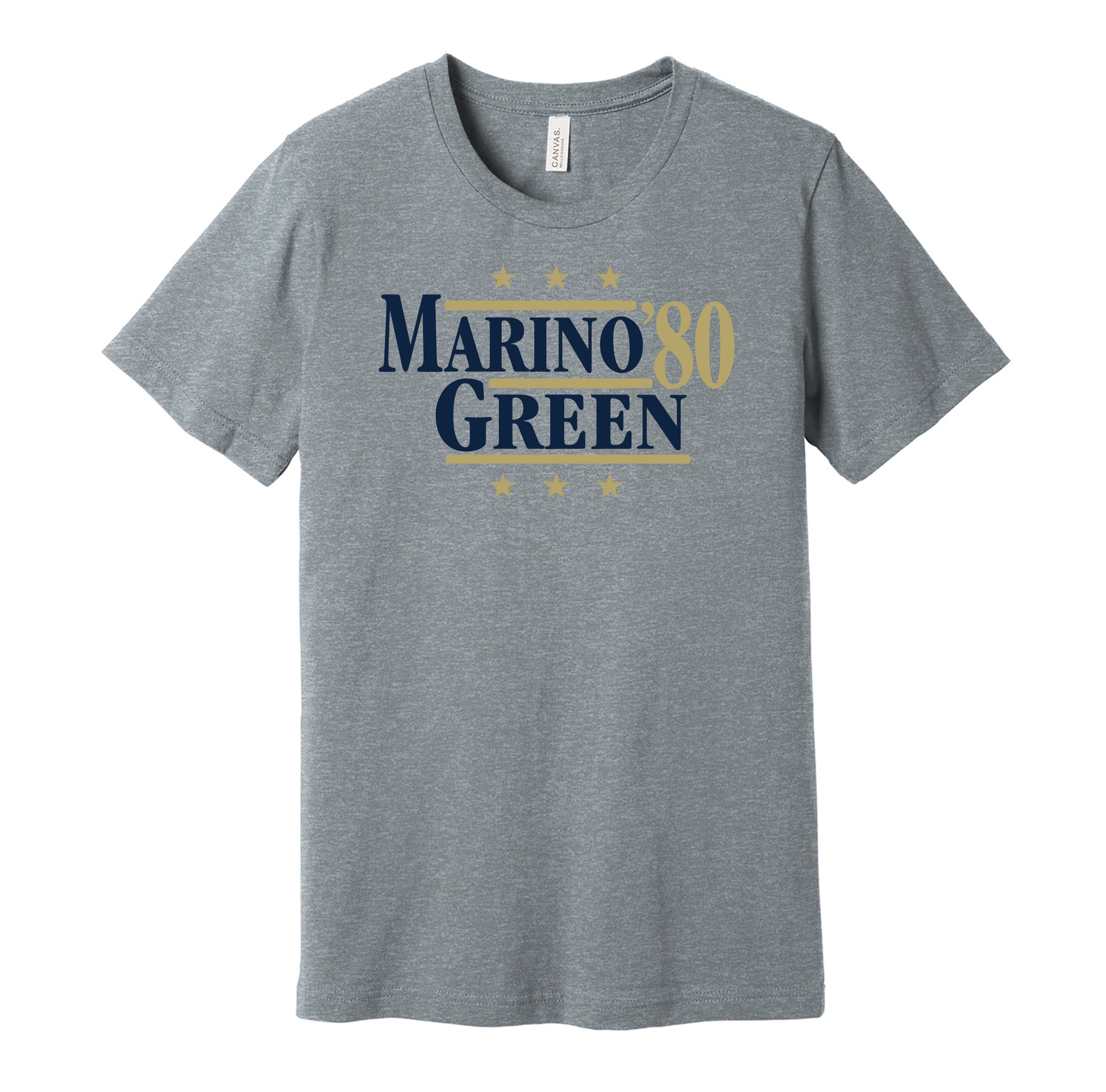 Pittsburgh Panthers retro political campaign parody grey t-shirt featuring Dan Marino and Hugh Green '80, designed in a vintage election style by Hyper Than Hype Shirts.