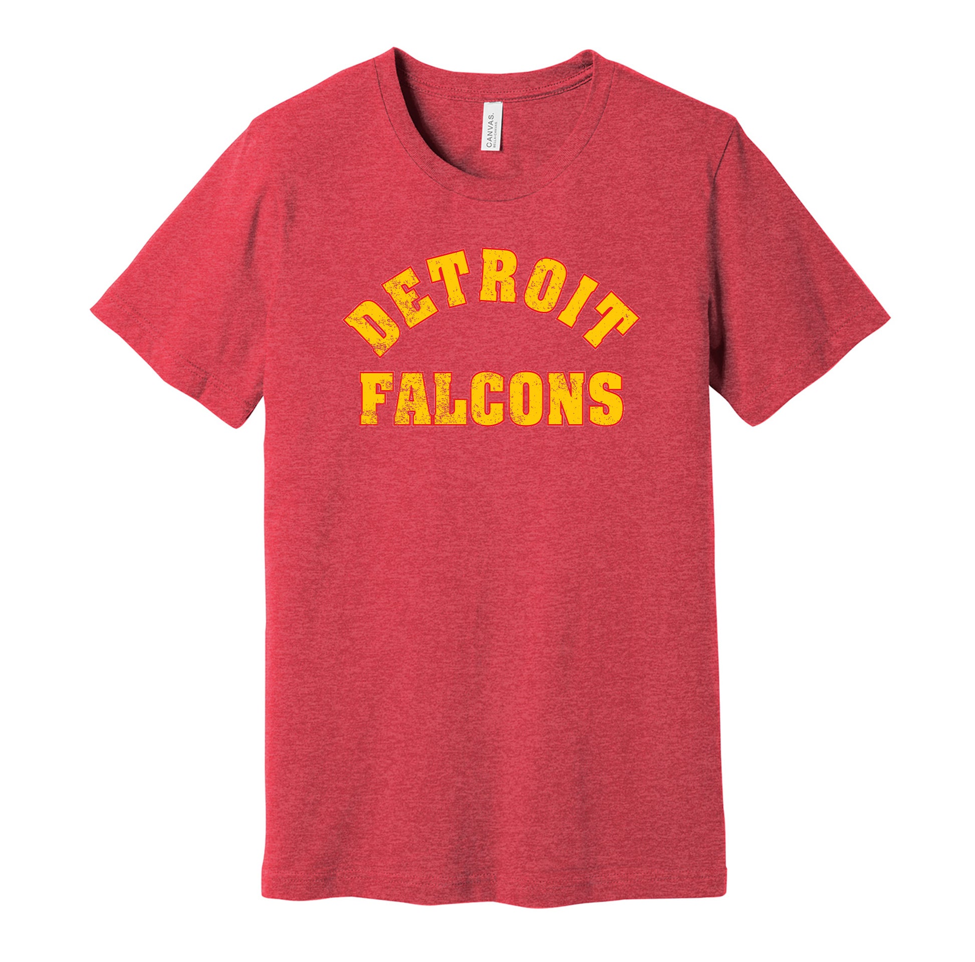 Detroit Falcons vintage distressed logo red t-shirt featuring the classic 1930s NHL hockey team logo in a retro worn style by Hyper Than Hype Shirts.