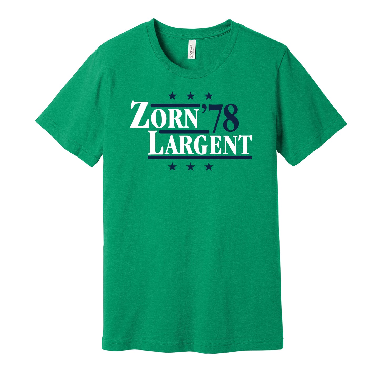 Seattle Seahawks retro political campaign parody green t-shirt featuring Jim Zorn and Steve Largent '78, designed in a vintage election style by Hyper Than Hype Shirts.