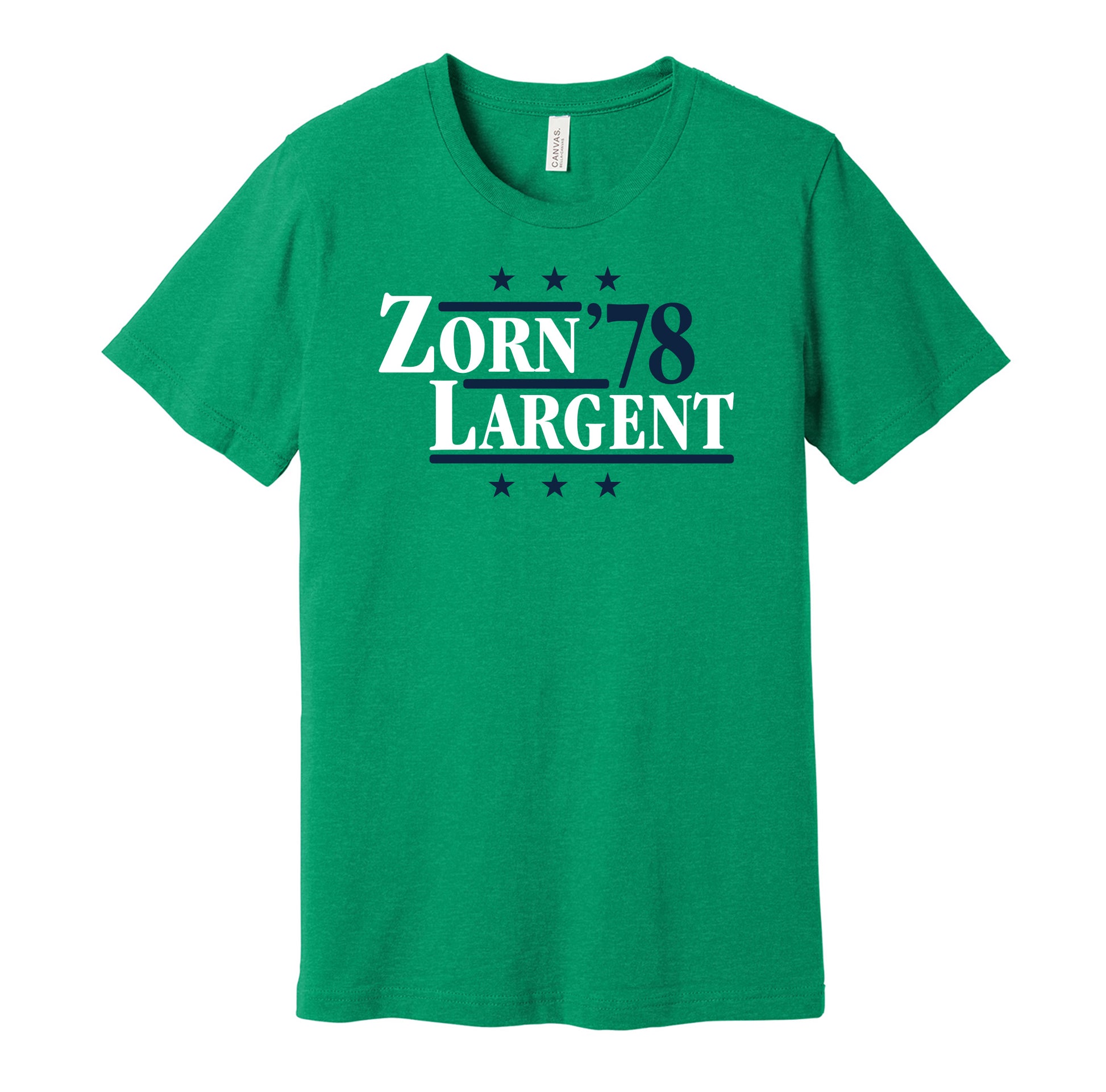 Seattle Seahawks retro political campaign parody green t-shirt featuring Jim Zorn and Steve Largent '78, designed in a vintage election style by Hyper Than Hype Shirts.