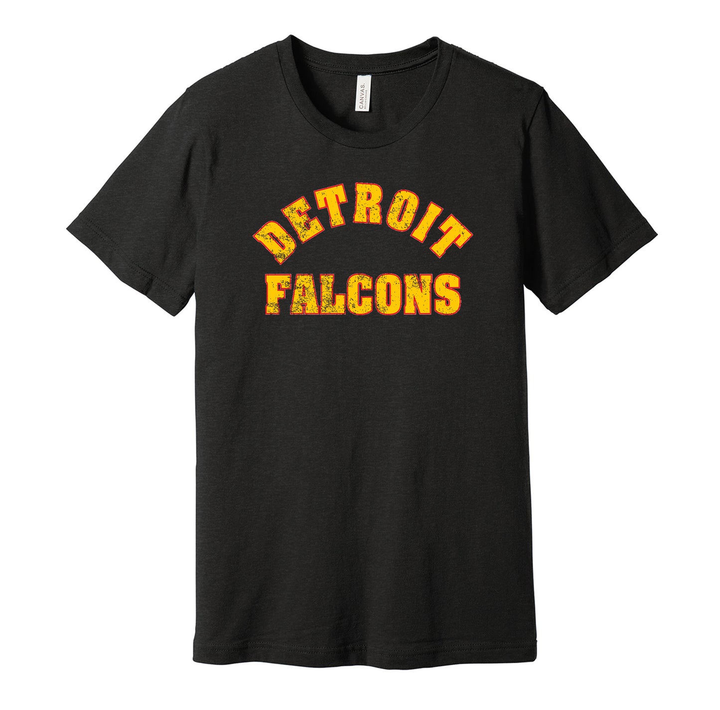 Detroit Falcons vintage distressed logo black t-shirt featuring the classic 1930s NHL hockey team logo in a retro worn style by Hyper Than Hype Shirts.