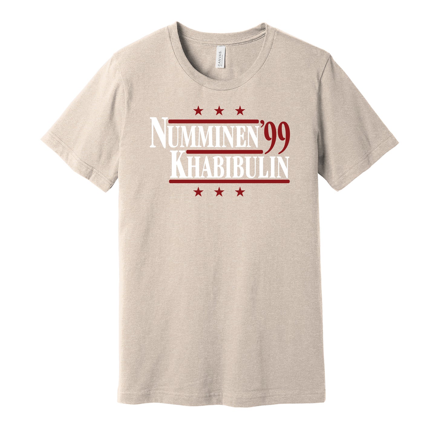 Phoenix Coyotes retro political campaign parody sand t-shirt featuring Teppo Numminen and Nikolai Khabibulin '99, designed in a vintage election style by Hyper Than Hype Shirts.