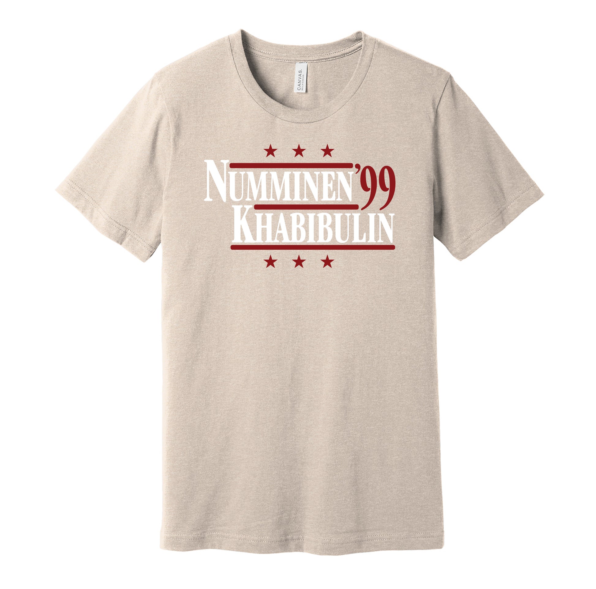 Phoenix Coyotes retro political campaign parody sand t-shirt featuring Teppo Numminen and Nikolai Khabibulin '99, designed in a vintage election style by Hyper Than Hype Shirts.