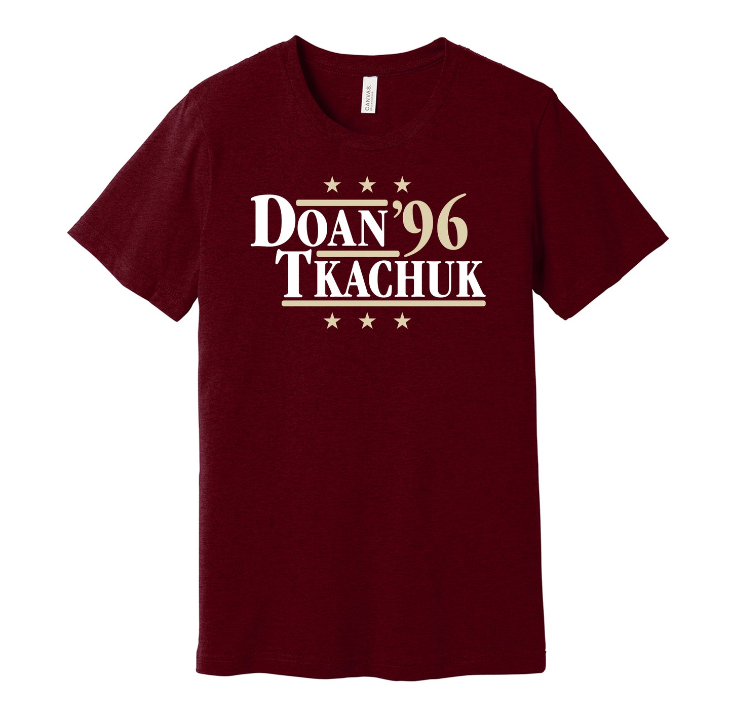 Arizona Coyotes retro political campaign parody red t-shirt featuring Shane Doan and Keith Tkachuk '96, designed in a vintage election style by Hyper Than Hype Shirts.