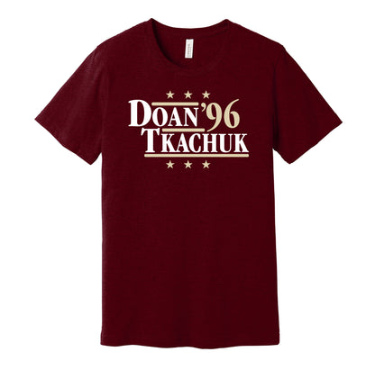 Arizona Coyotes retro political campaign parody red t-shirt featuring Shane Doan and Keith Tkachuk '96, designed in a vintage election style by Hyper Than Hype Shirts.