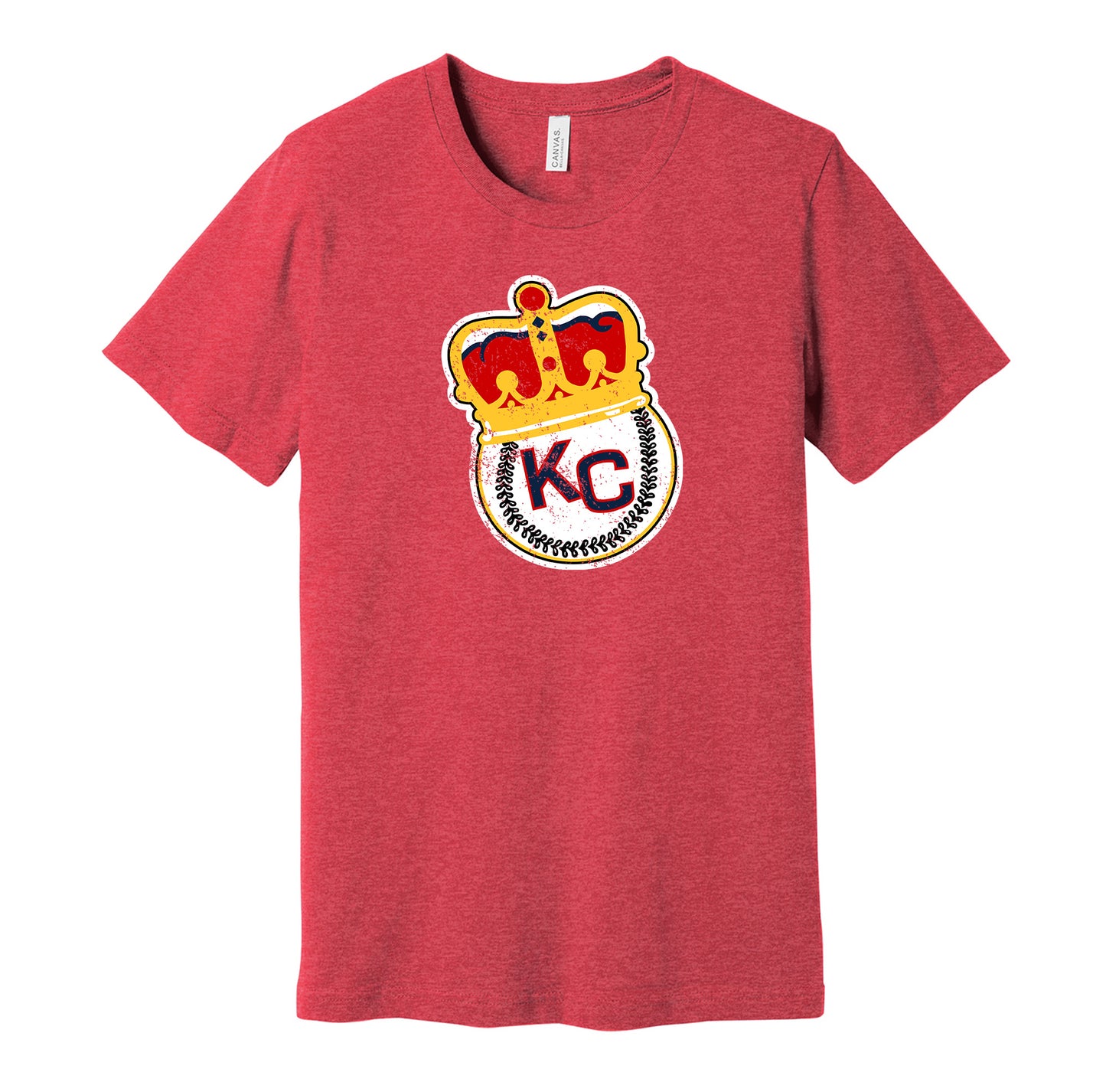Kansas City Monarchs vintage distressed crown logo red t-shirt featuring the classic Negro League baseball team logo in a retro worn style by Hyper Than Hype Shirts.