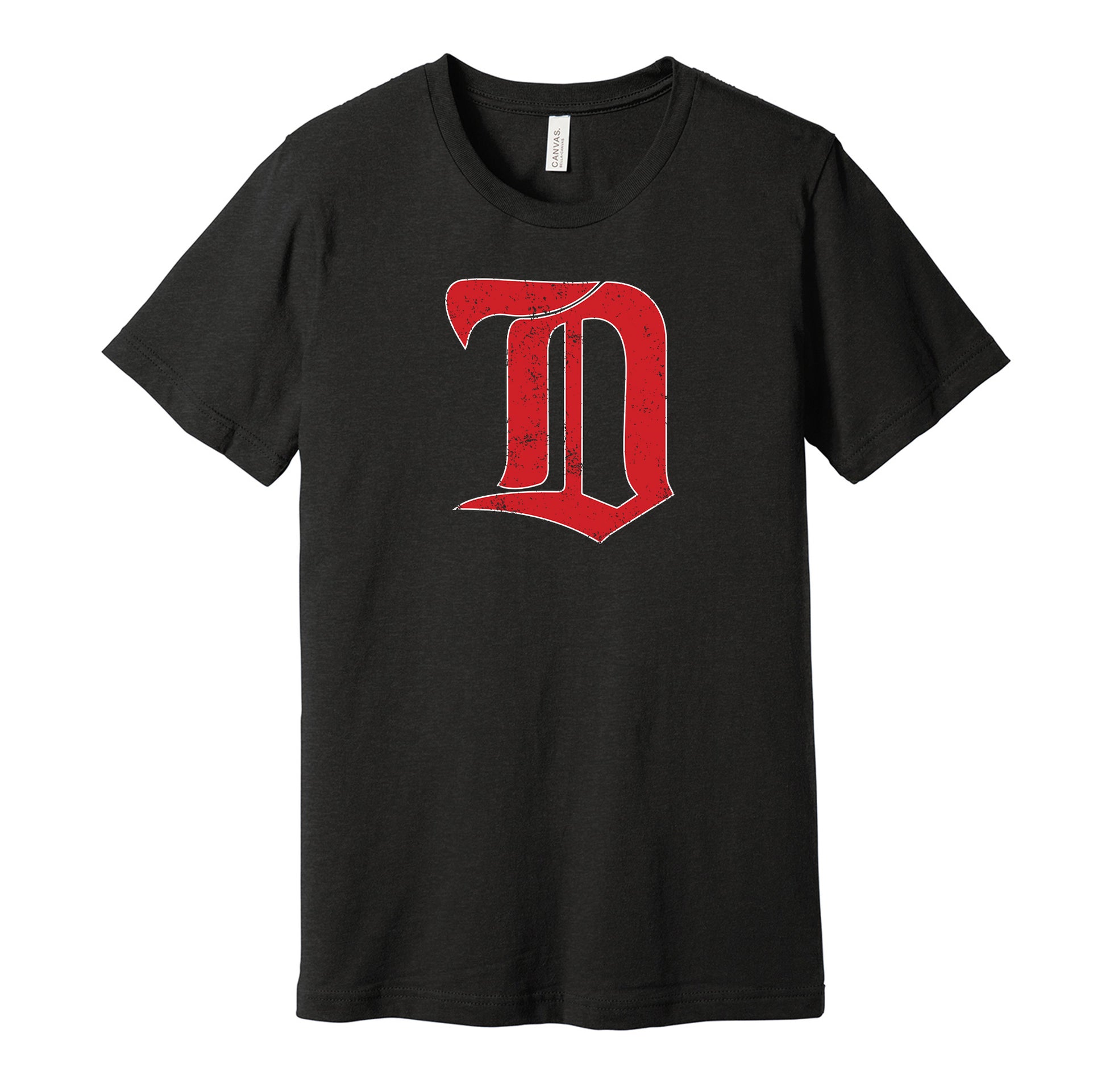 Detroit Cougars vintage distressed logo black t-shirt featuring the classic 1920s NHL hockey team logo in a retro worn style by Hyper Than Hype Shirts.