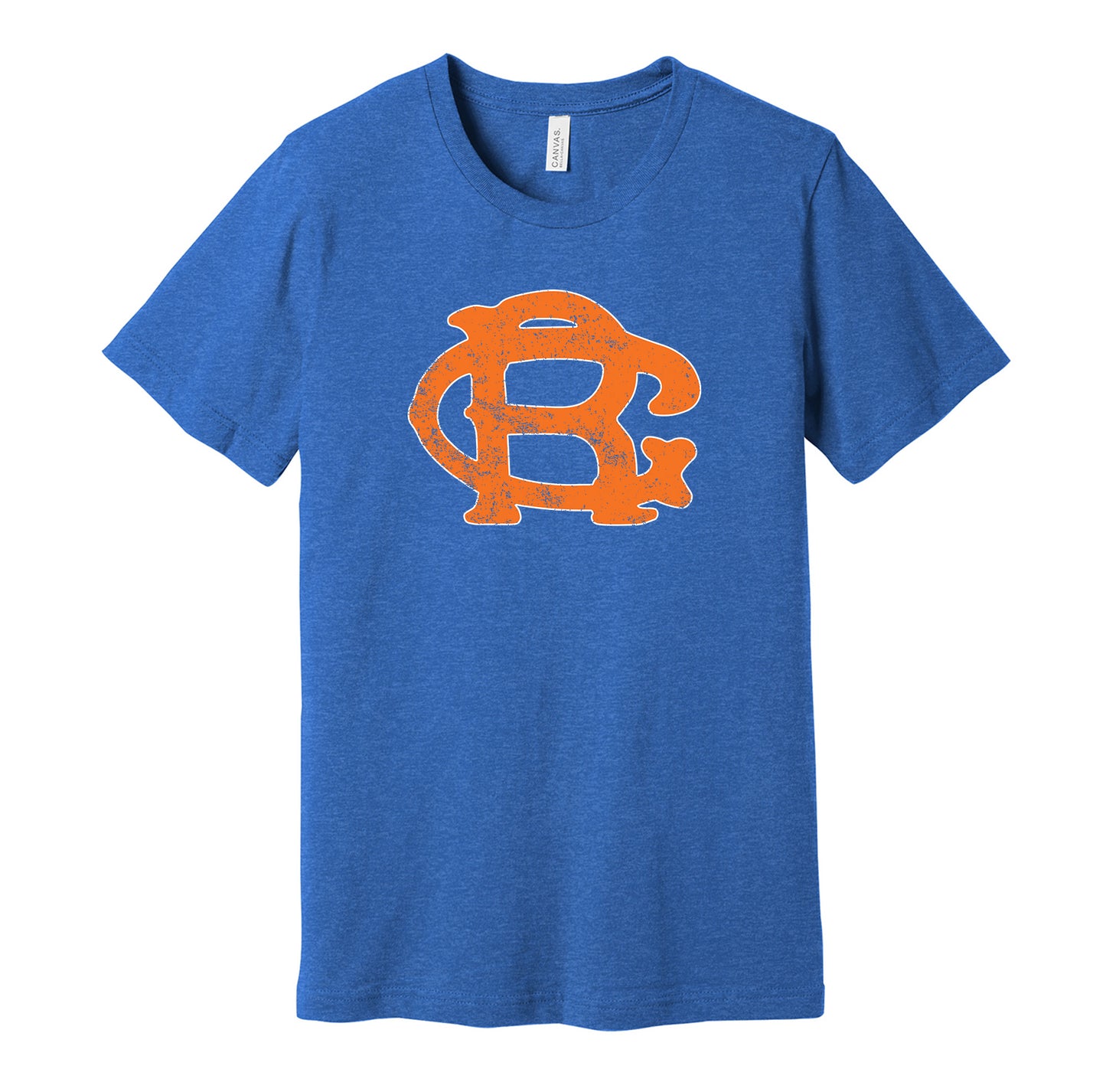 Brooklyn Royal Giants vintage distressed logo blue t-shirt featuring the classic Negro League baseball team logo in a retro worn style by Hyper Than Hype Shirts.