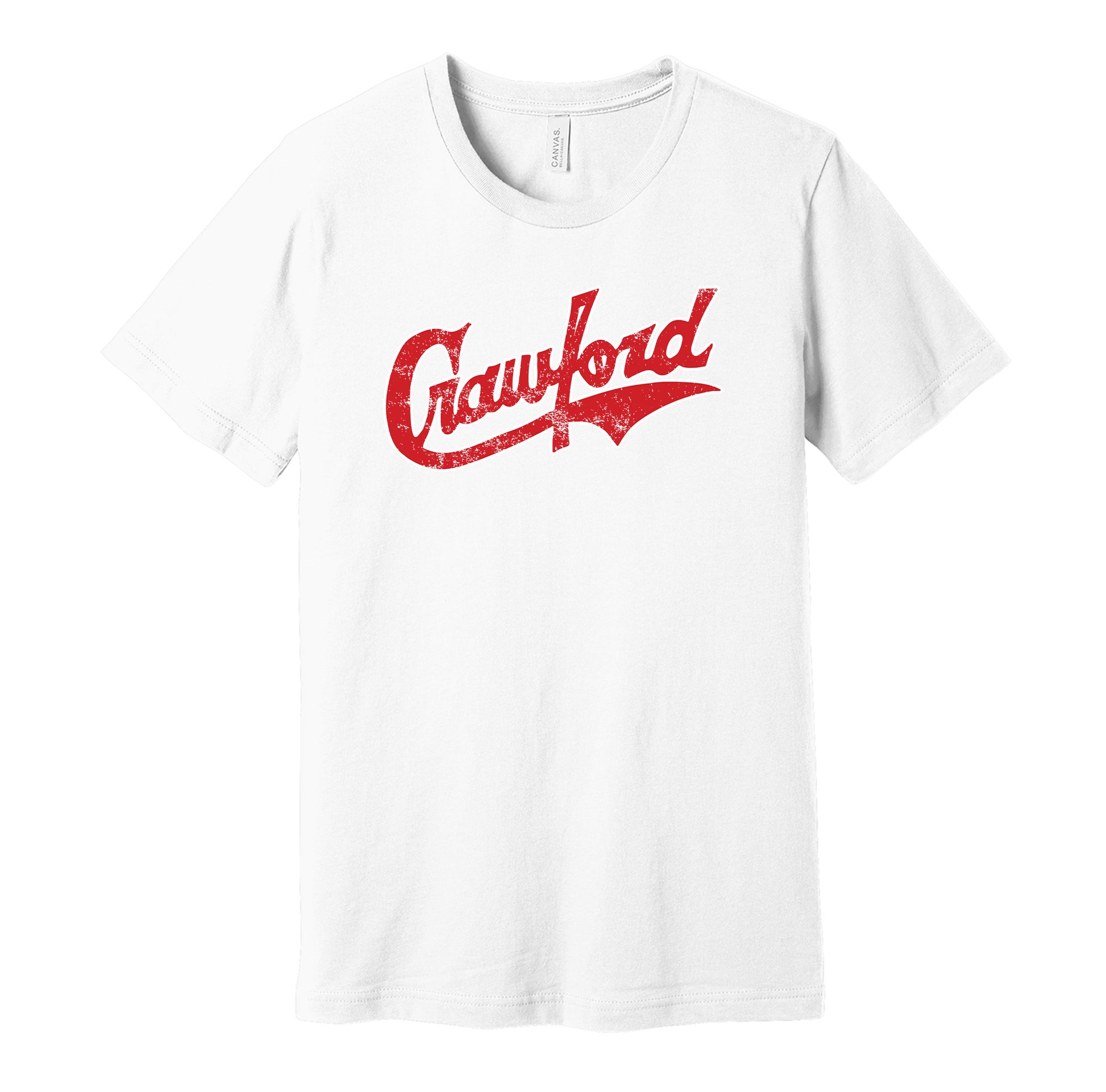 Pittsburgh Crawfords vintage distressed logo white t-shirt featuring the classic Negro League baseball team logo in a retro worn style by Hyper Than Hype Shirts.