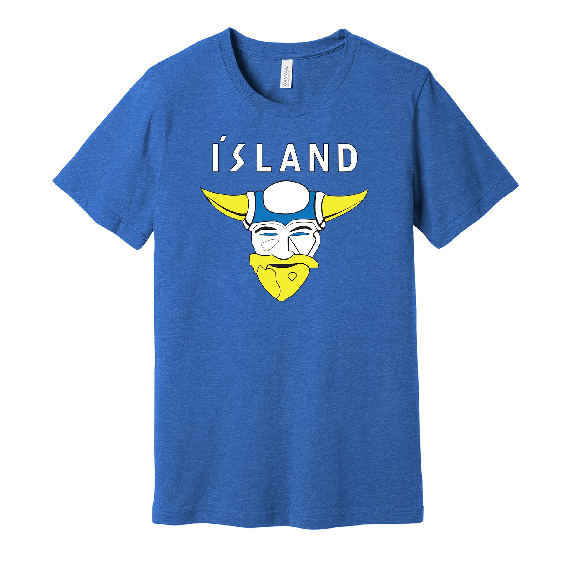 Team Iceland vintage logo blue t-shirt featuring the classic D2 The Mighty Ducks movie hockey team logo in a retro style by Hyper Than Hype Shirts.
