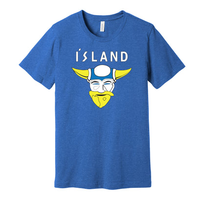 Team Iceland vintage logo blue t-shirt featuring the classic D2 The Mighty Ducks movie hockey team logo in a retro style by Hyper Than Hype Shirts.