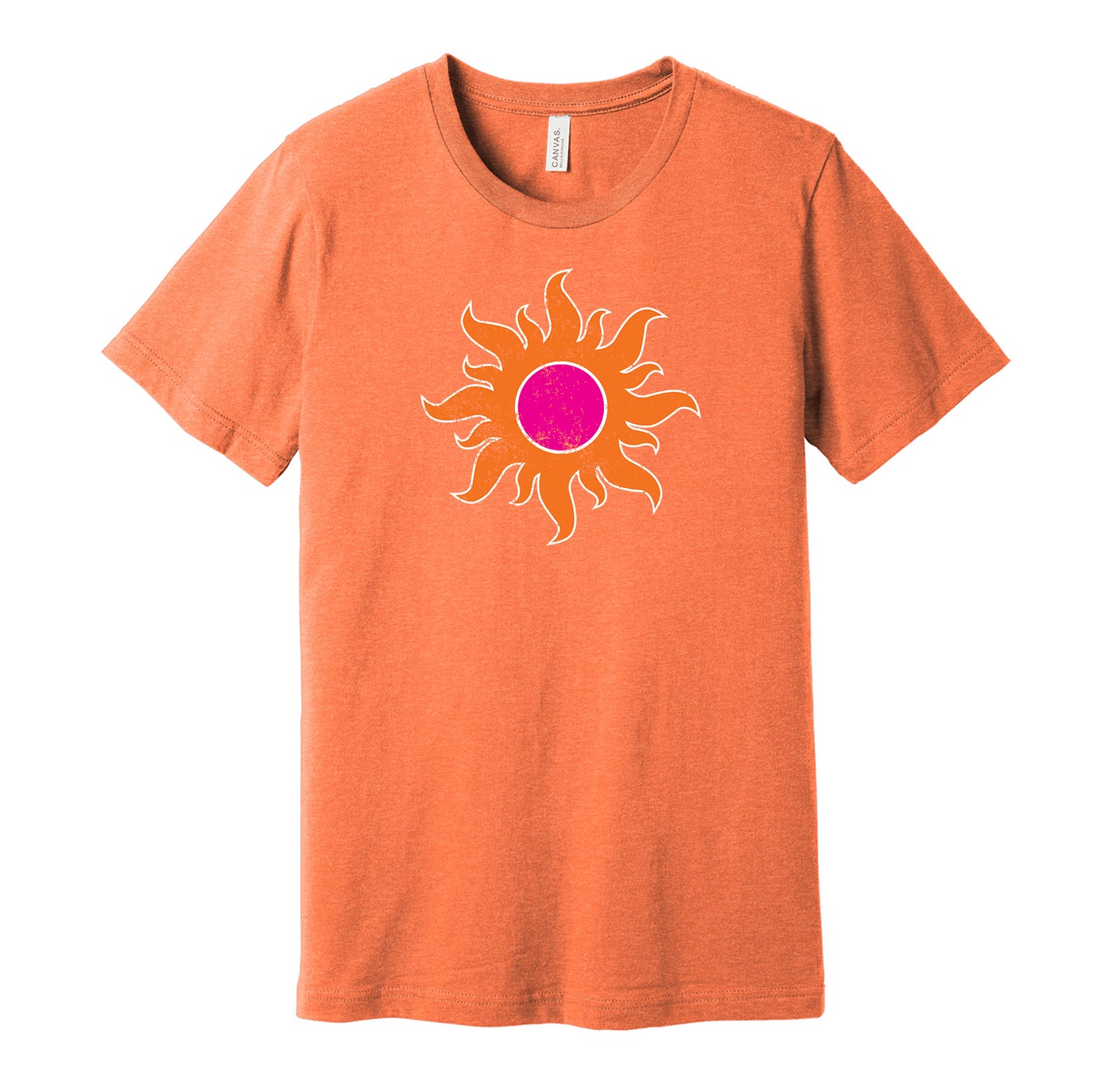 Southern California Sun vintage distressed logo orange t-shirt featuring the classic WFL football team logo in a retro worn style by Hyper Than Hype Shirts.