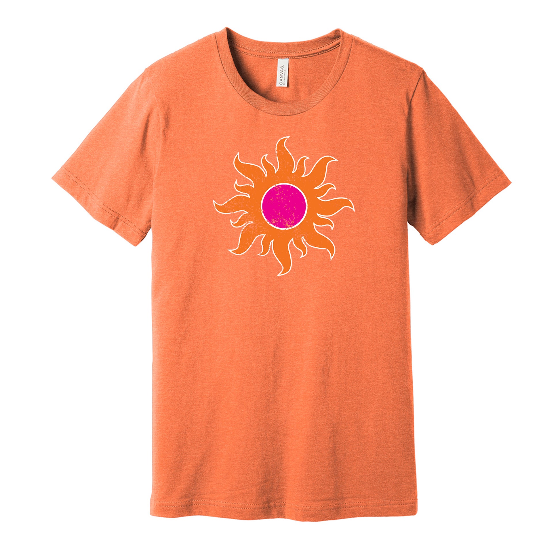 Southern California Sun vintage distressed logo orange t-shirt featuring the classic WFL football team logo in a retro worn style by Hyper Than Hype Shirts.