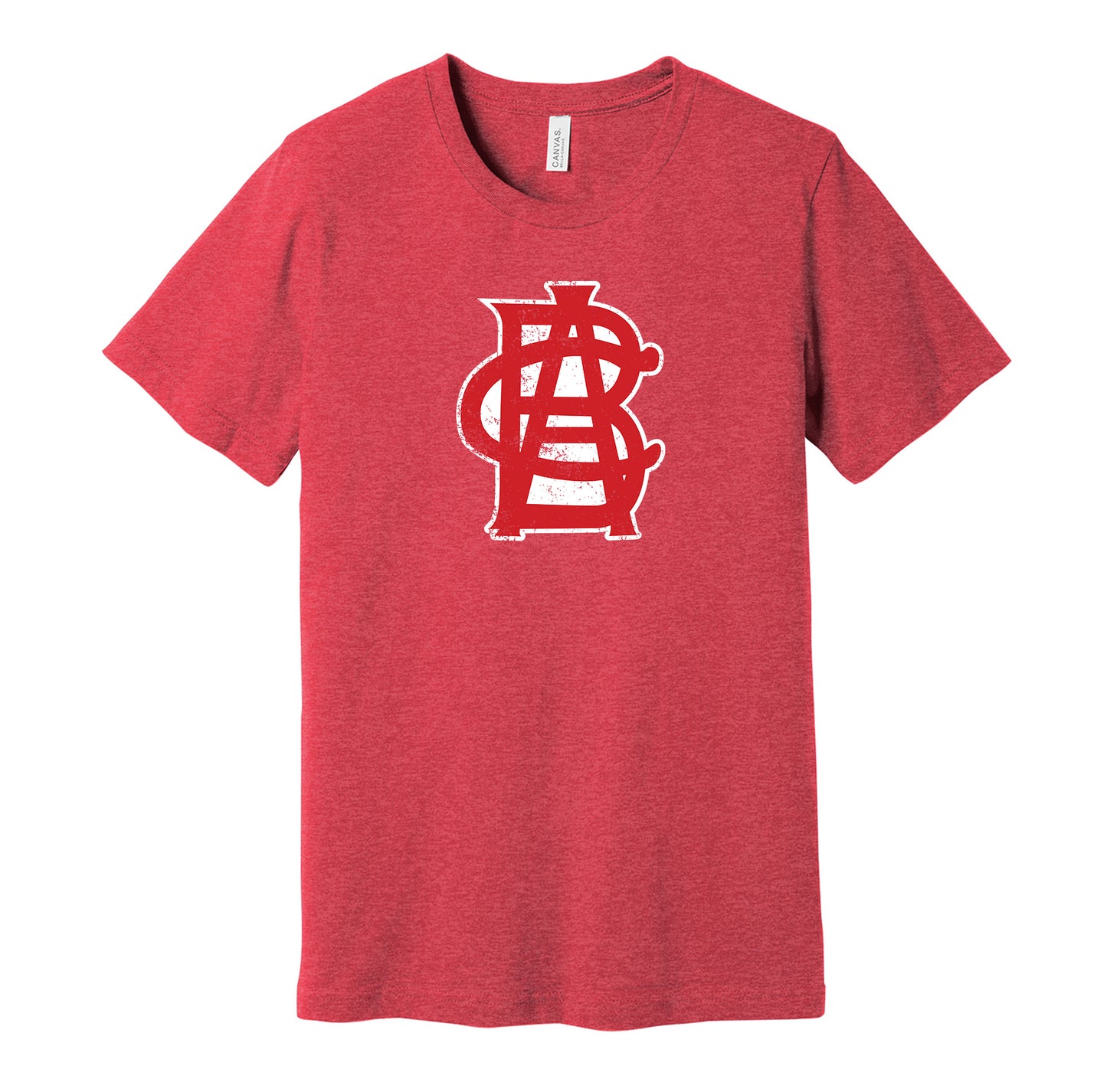 Indianapolis ABCs vintage distressed logo red t-shirt featuring the classic Negro League baseball team logo in a retro worn style by Hyper Than Hype Shirts.