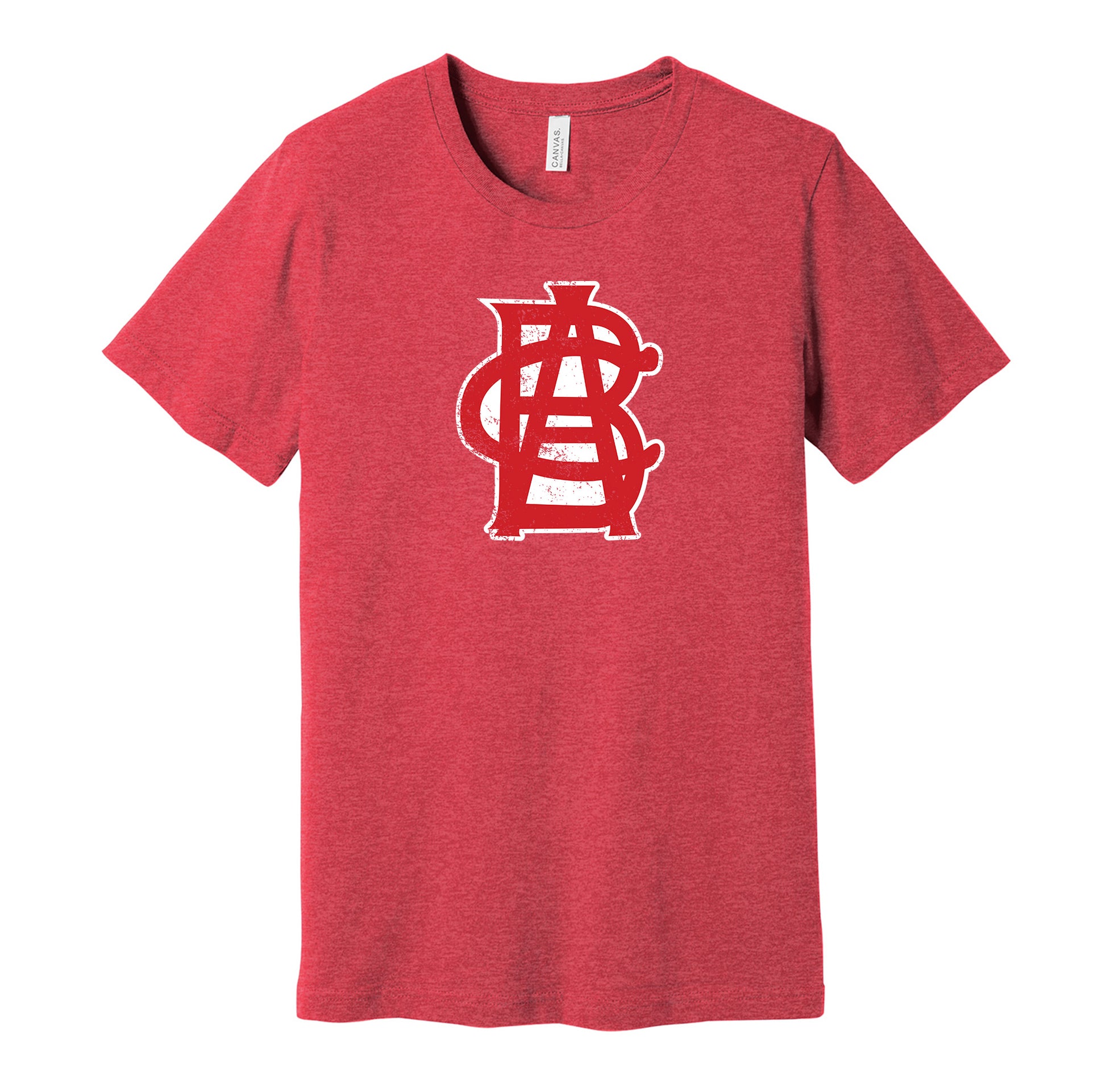 Indianapolis ABCs vintage distressed logo red t-shirt featuring the classic Negro League baseball team logo in a retro worn style by Hyper Than Hype Shirts.