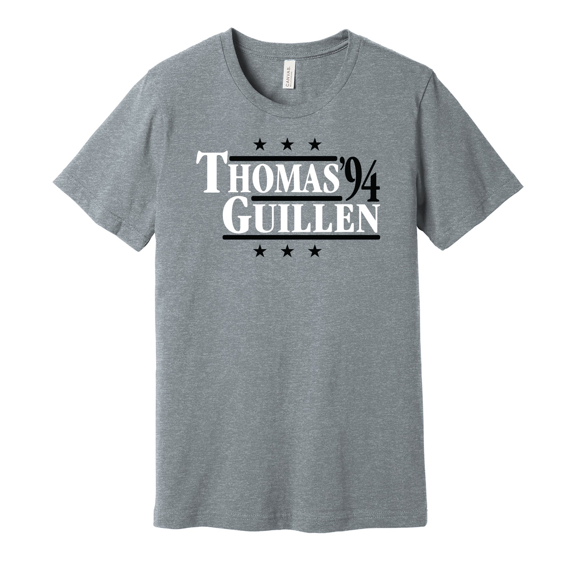 Thomas & Guillen '94 - Chicago Baseball Legends Political Campaign Parody T-Shirt - Hyper Than Hype Shirts S / Grey Shirt
