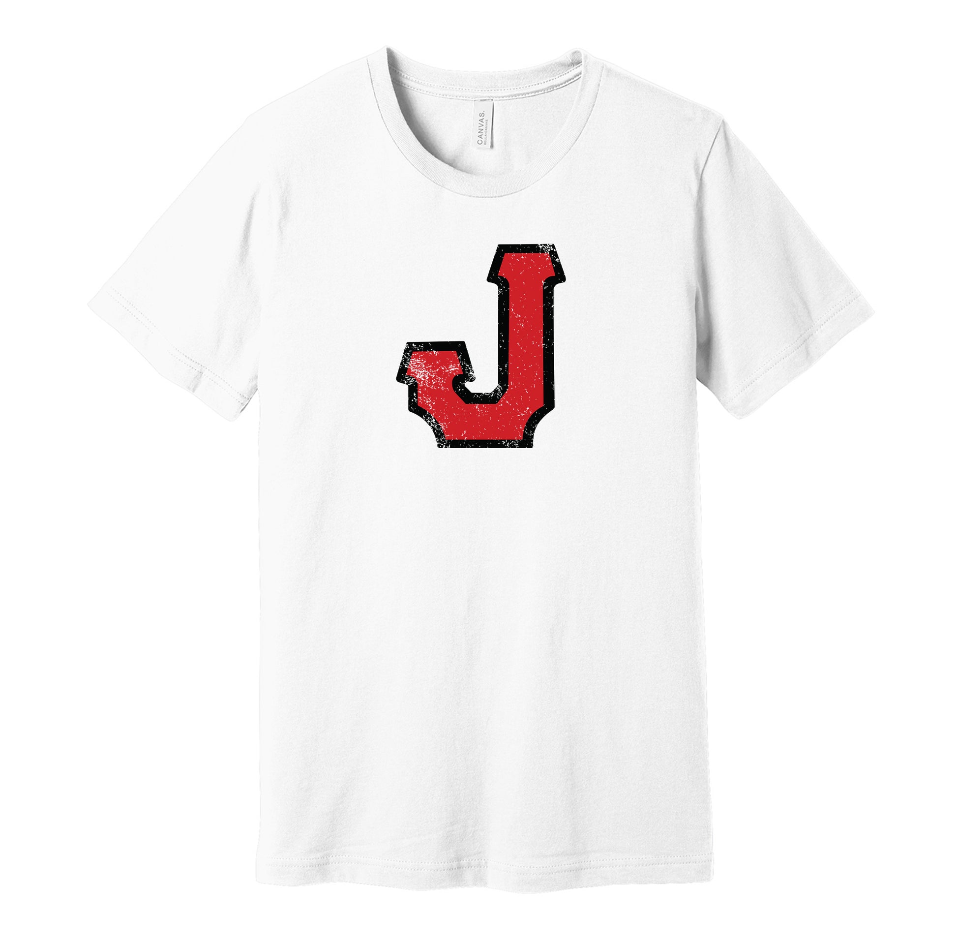 Jacksonville Red Caps vintage distressed J logo white t-shirt featuring the classic Negro League baseball team logo in a retro worn style by Hyper Than Hype Shirts.