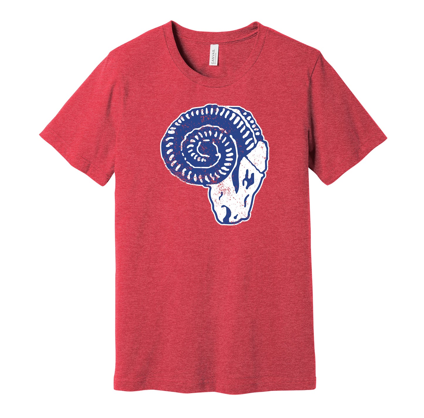 Cleveland Rams vintage distressed logo red t-shirt featuring the classic 1930s NFL football team logo in a retro worn style by Hyper Than Hype Shirts.