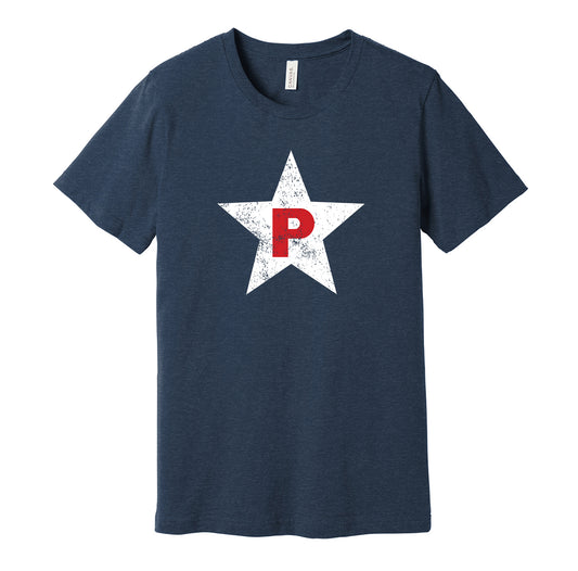 Philadelphia Stars vintage distressed logo navy t-shirt featuring the classic Negro League baseball team logo in a retro worn style by Hyper Than Hype Shirts.