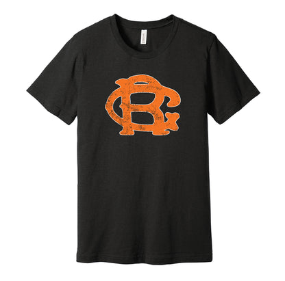 Brooklyn Royal Giants vintage distressed logo black t-shirt featuring the classic Negro League baseball team logo in a retro worn style by Hyper Than Hype Shirts.