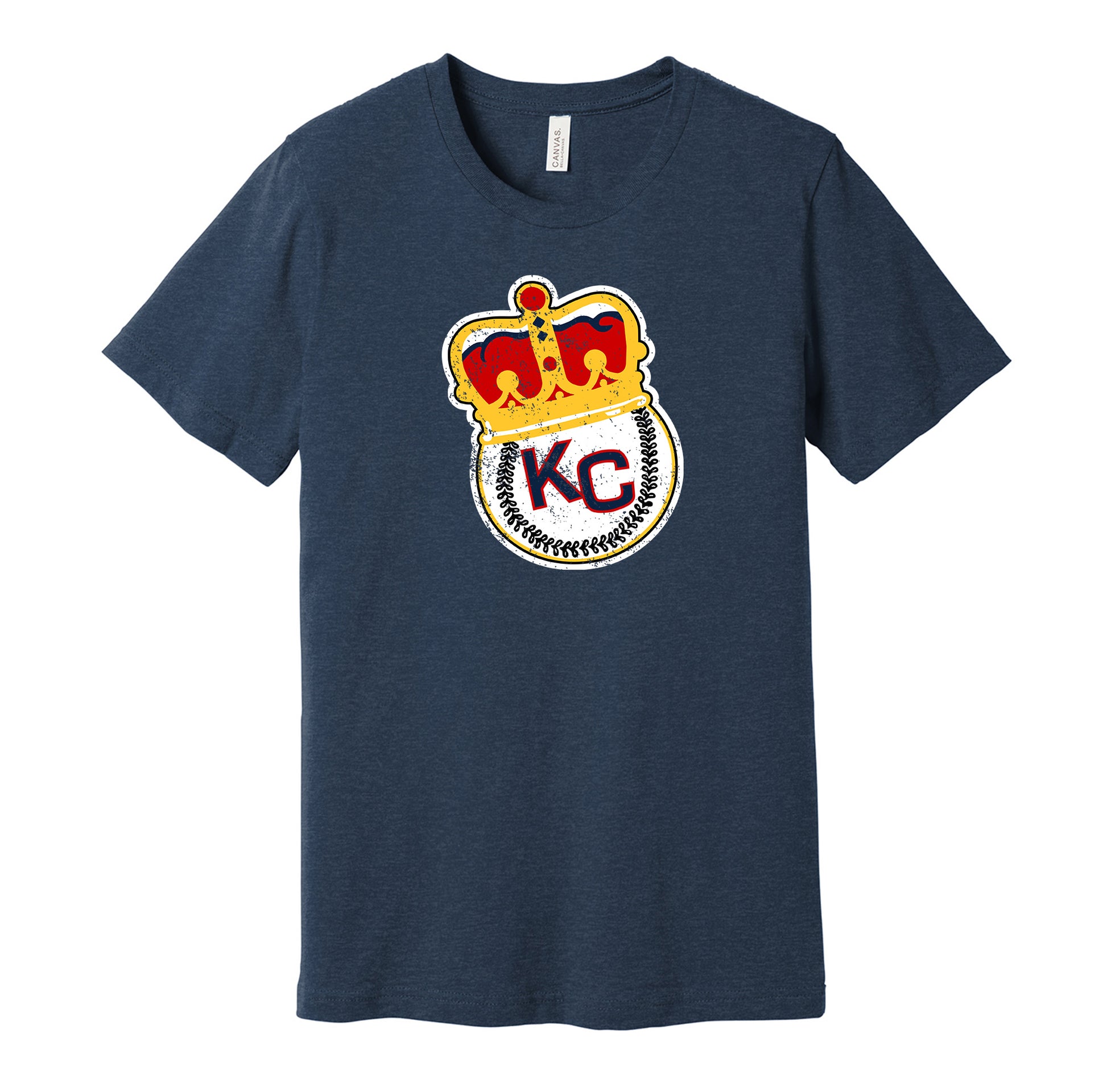 Kansas City Monarchs vintage distressed crown logo blue t-shirt featuring the classic Negro League baseball team logo in a retro worn style by Hyper Than Hype Shirts.