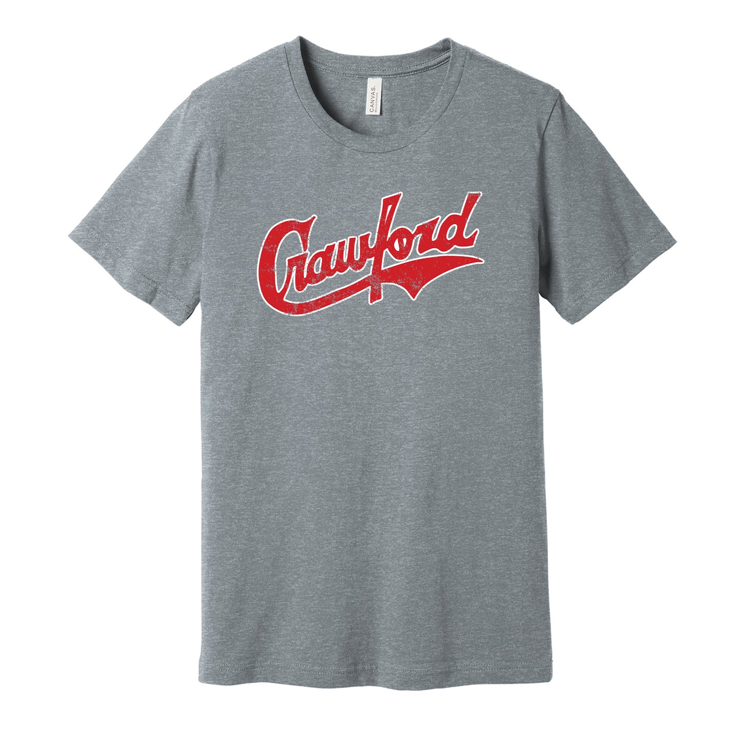 Pittsburgh Crawfords vintage distressed logo grey t-shirt featuring the classic Negro League baseball team logo in a retro worn style by Hyper Than Hype Shirts.