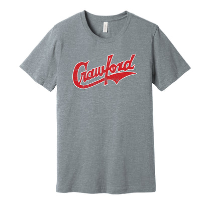 Pittsburgh Crawfords vintage distressed logo grey t-shirt featuring the classic Negro League baseball team logo in a retro worn style by Hyper Than Hype Shirts.