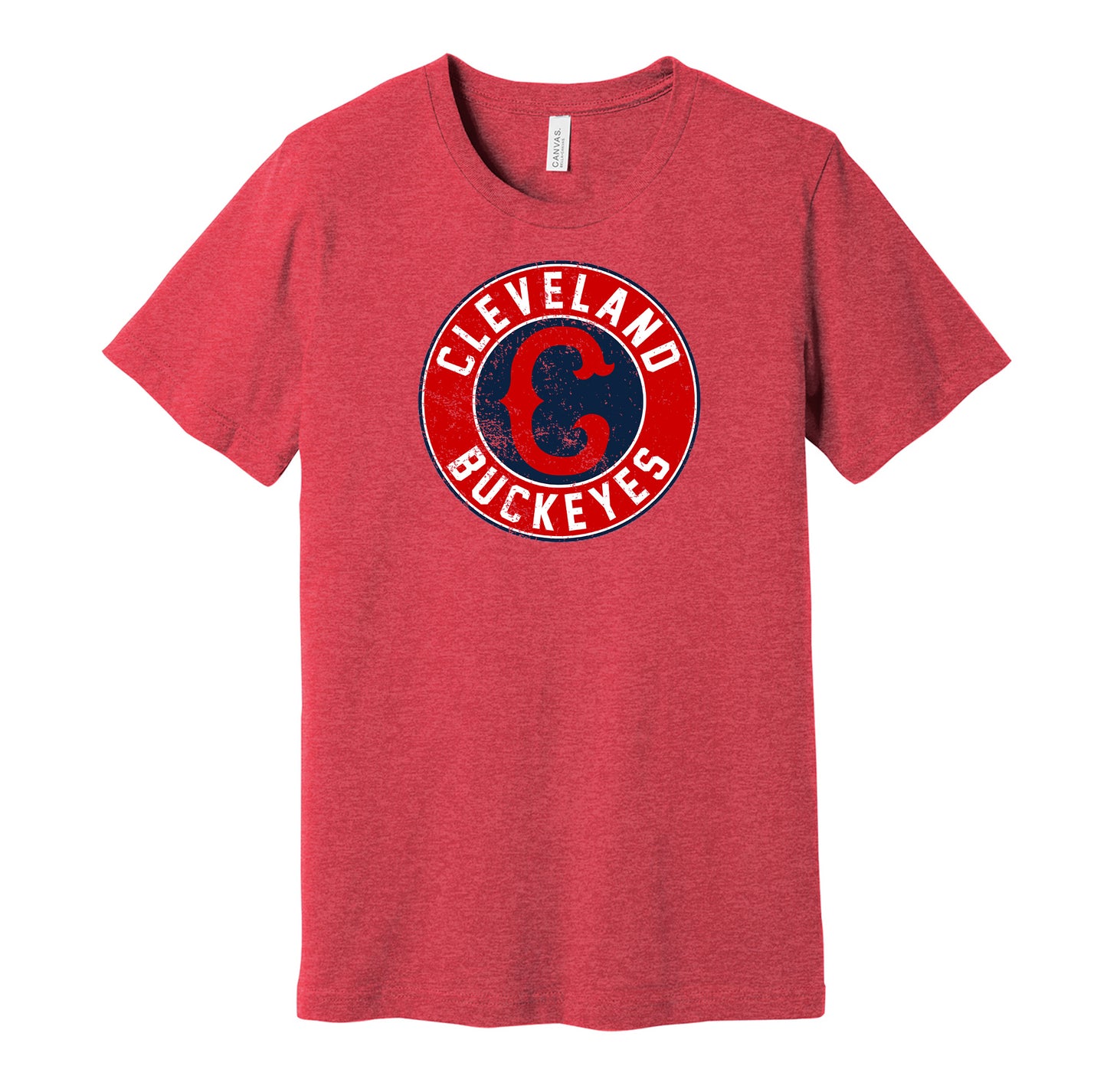 Cleveland Buckeyes vintage distressed logo red t-shirt featuring the classic Negro League baseball team logo in a retro worn style by Hyper Than Hype Shirts.